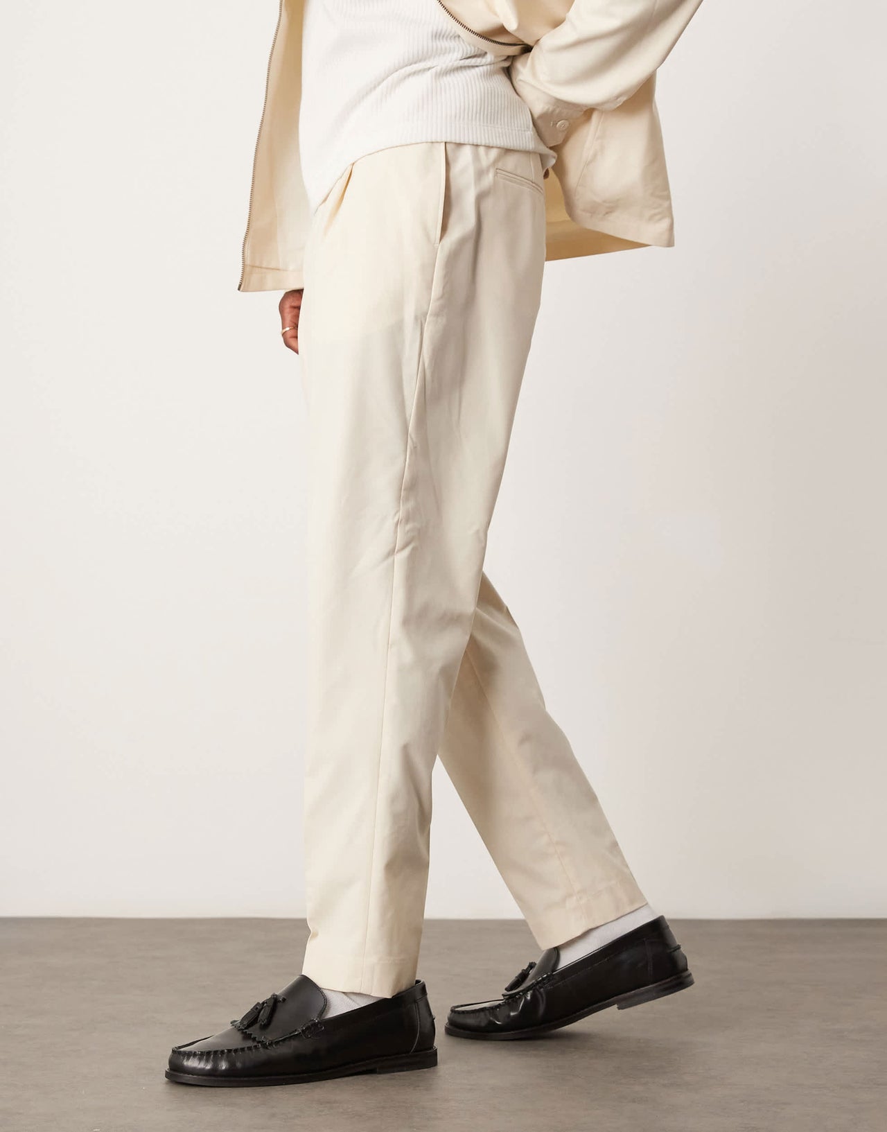 ASOS DESIGN smart co-ord tapered trousers in cream with elasticated waist