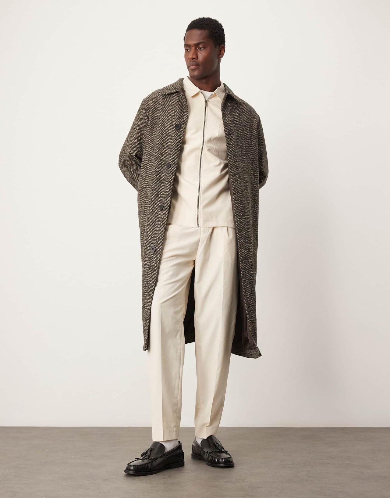 ASOS DESIGN smart co-ord tapered trousers in cream with elasticated waist