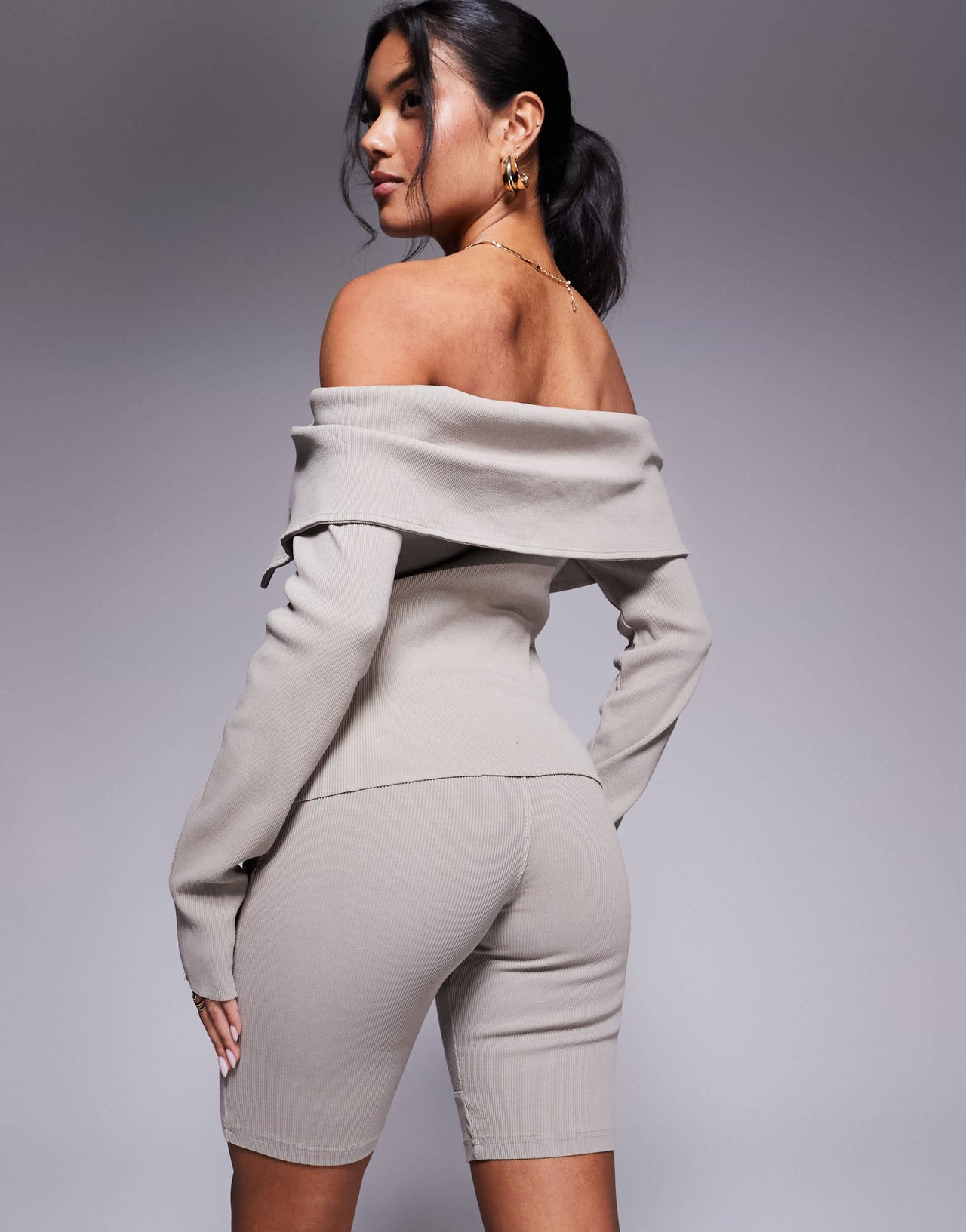 Good For Nothing co-ord ribbed legging shorts in beige