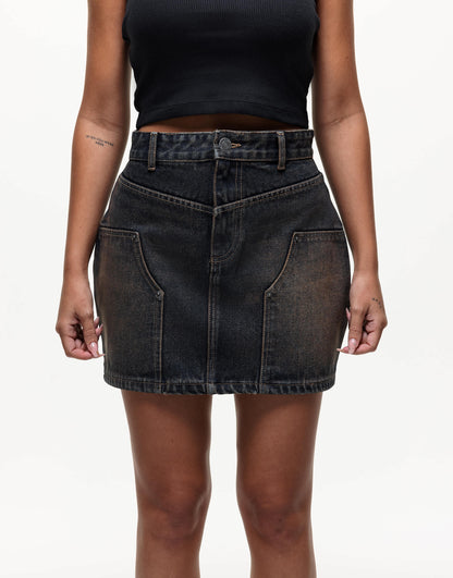 Good For Nothing denim carpenter skirt in antique blue wash