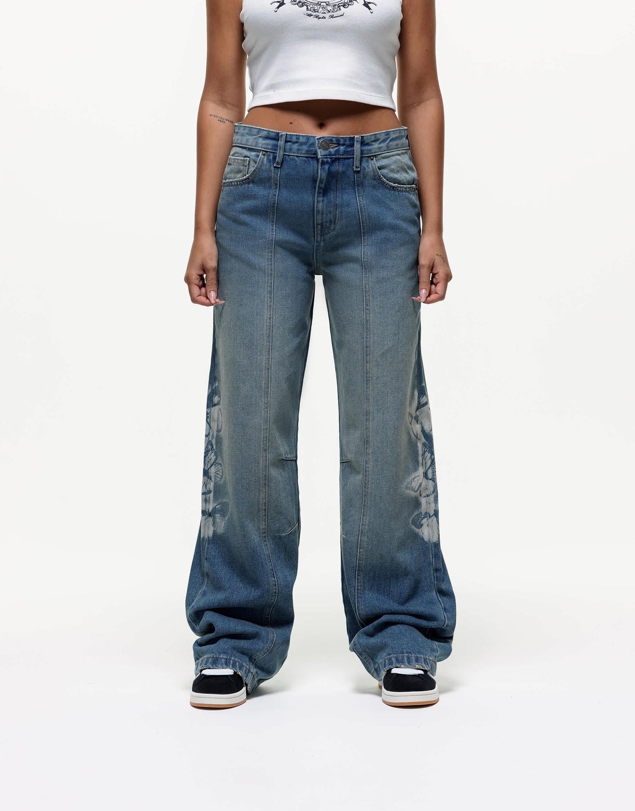 Good For Nothing wide leg jeans with butterfly stamp detail in blue