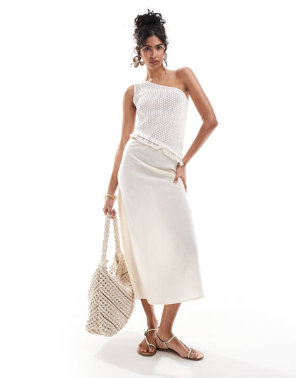 ASOS DESIGN crochet stitch one shoulder top in ecru