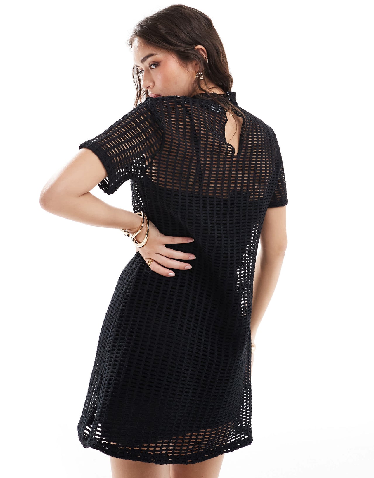 ASOS DESIGN open stitch t-shirt mini dress in black