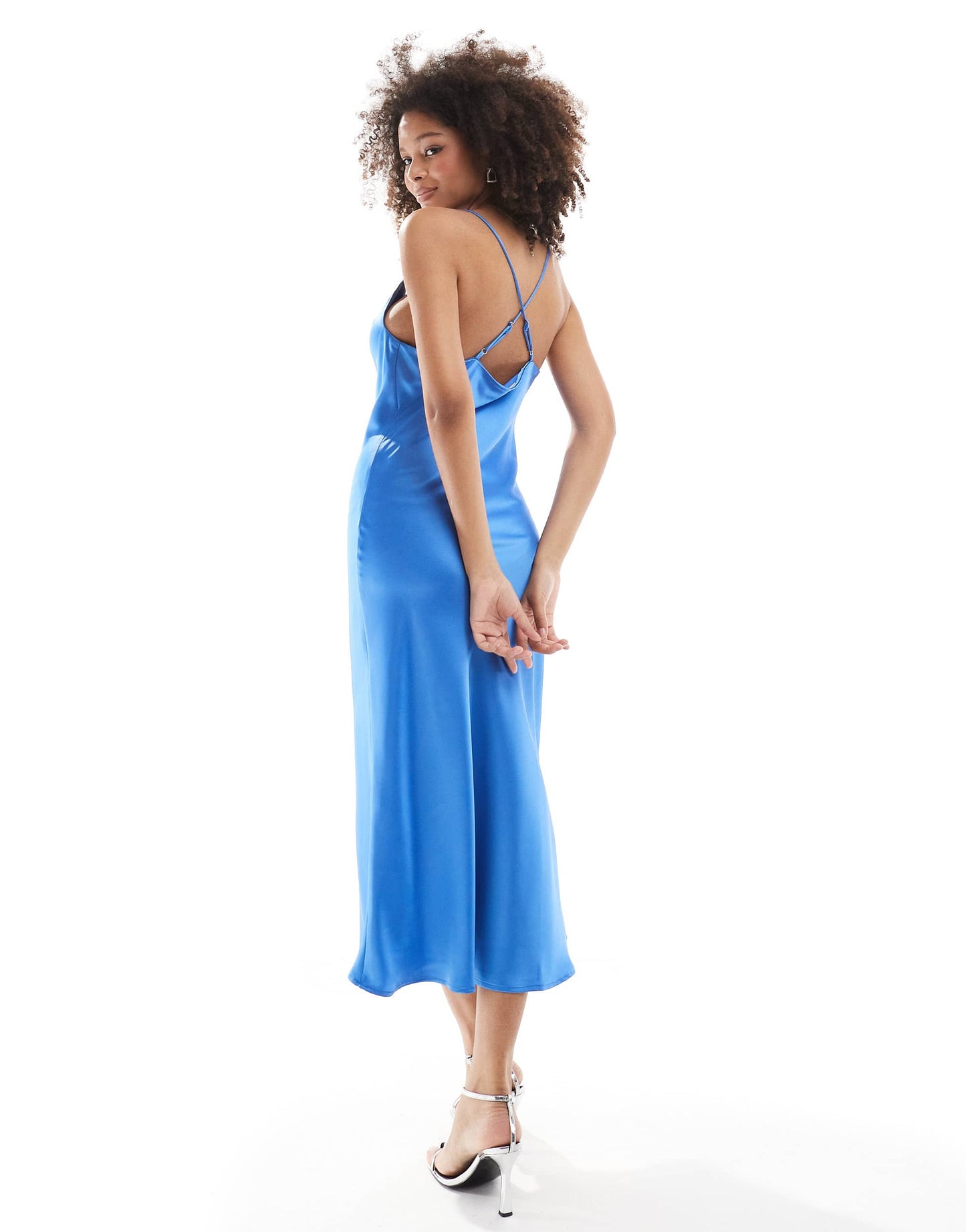 Object cowl neck midi slip dress in marina blue