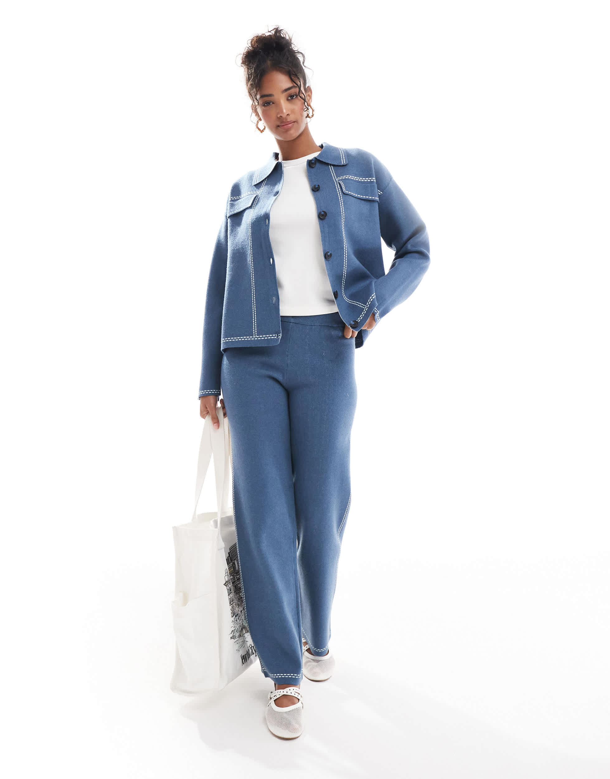 Object knitted trouser co-ord in blue