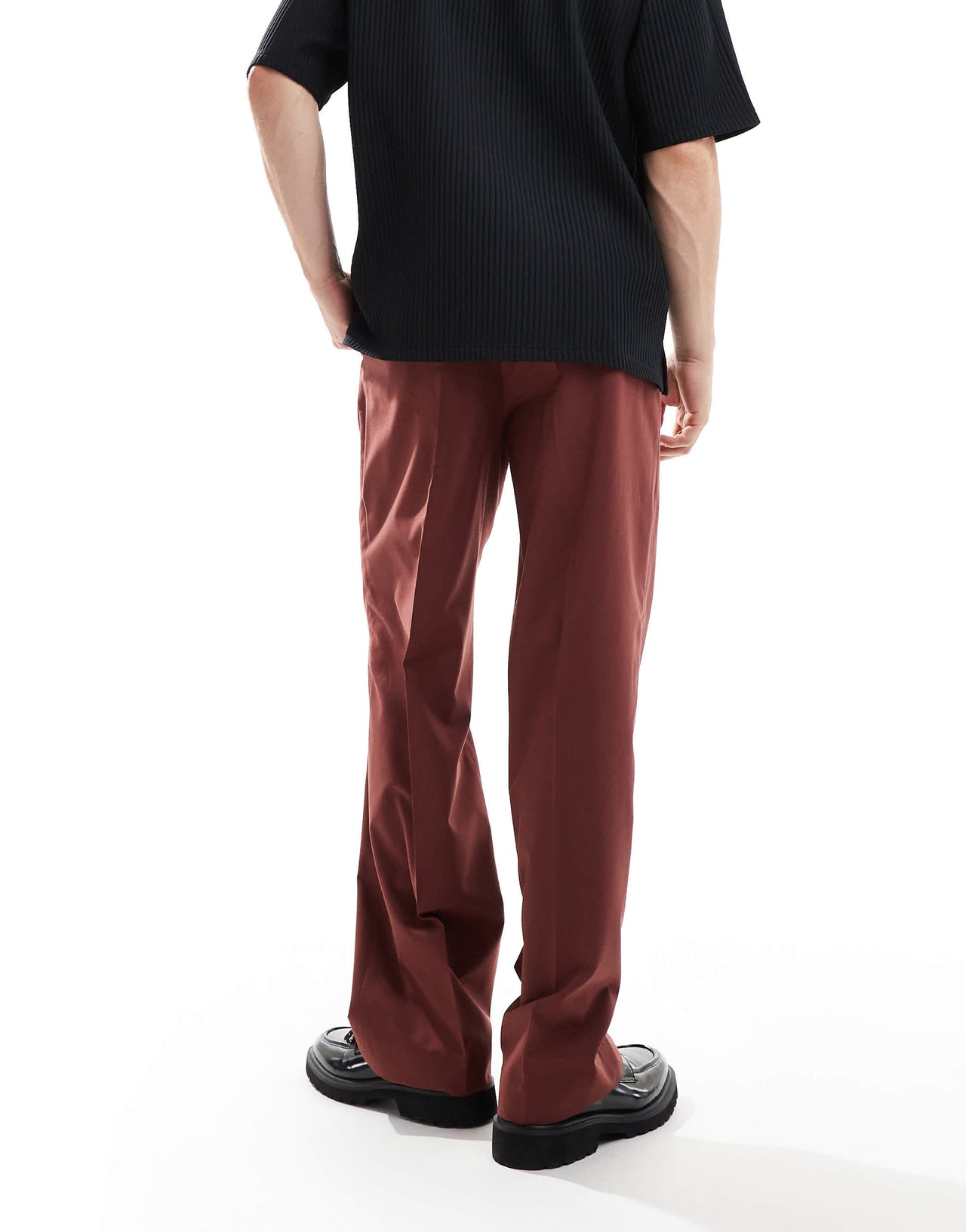 ASOS DESIGN smart wide leg trousers in burgundy with half elasticated waist