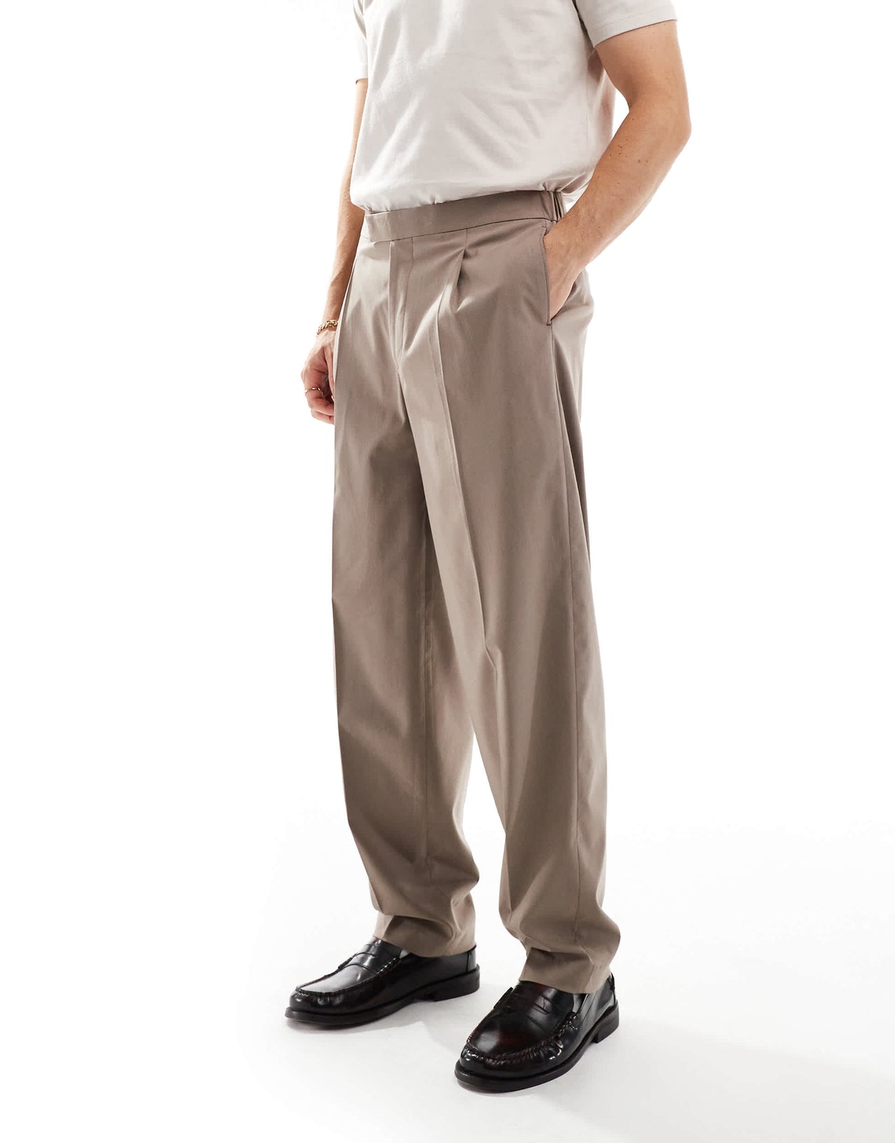 ASOS DESIGN smart oversized tapered trousers in stone with half elasticated waist