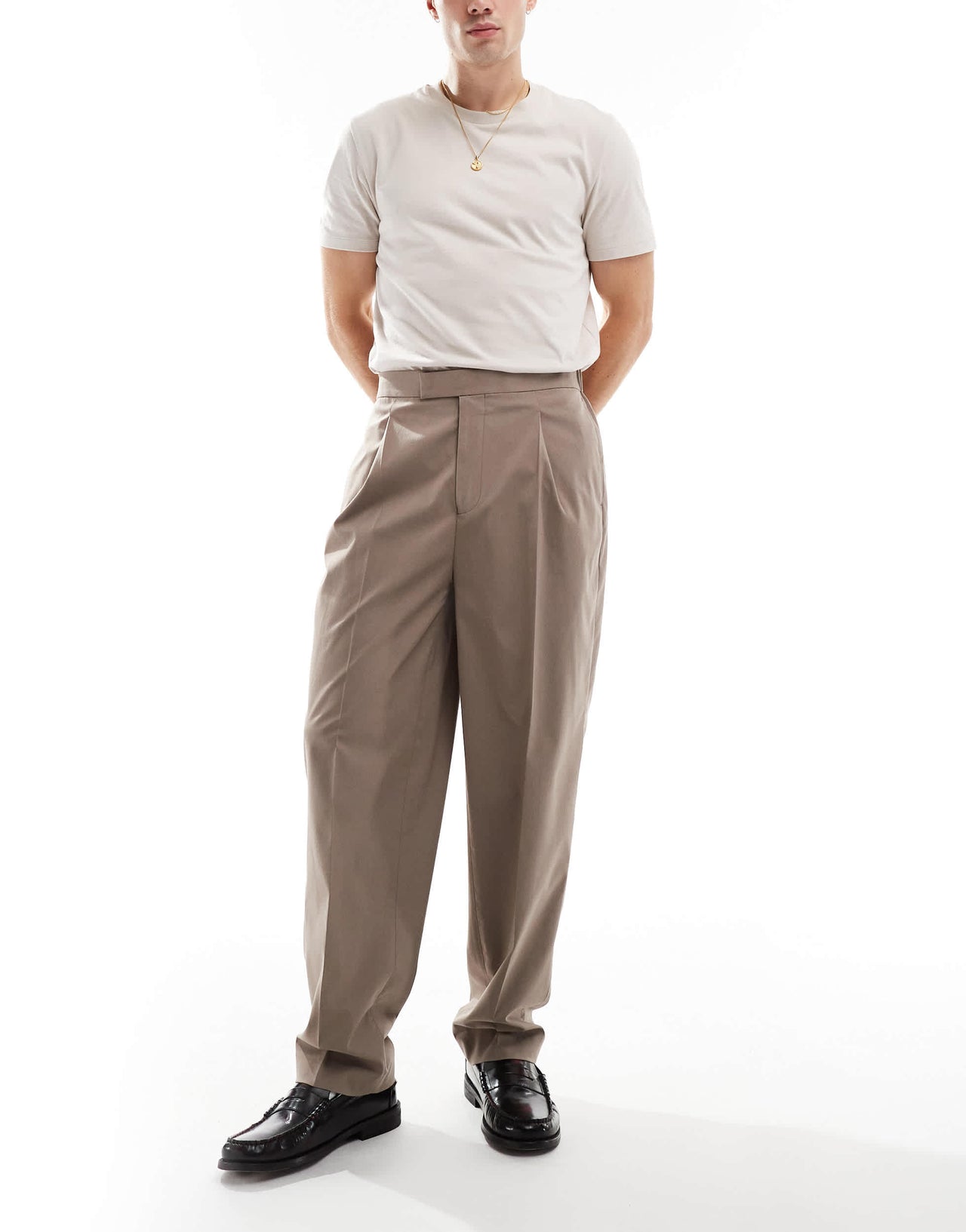 ASOS DESIGN smart oversized tapered trousers in stone with half elasticated waist