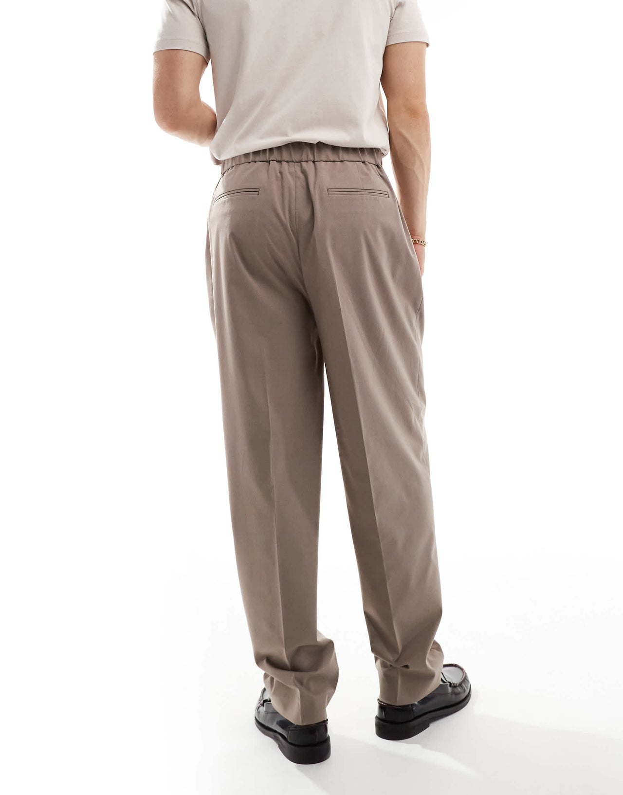 ASOS DESIGN smart oversized tapered trousers in stone with half elasticated waist