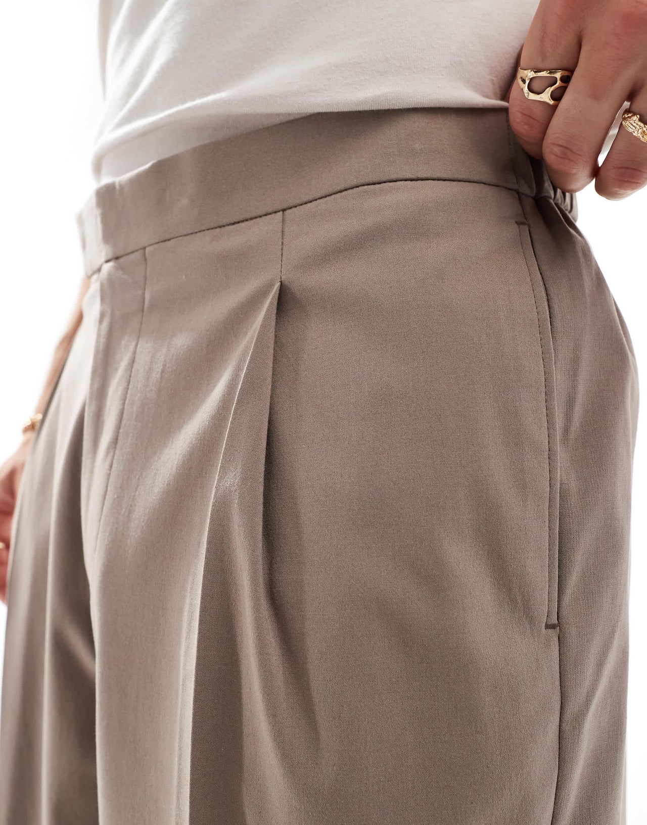 ASOS DESIGN smart oversized tapered trousers in stone with half elasticated waist