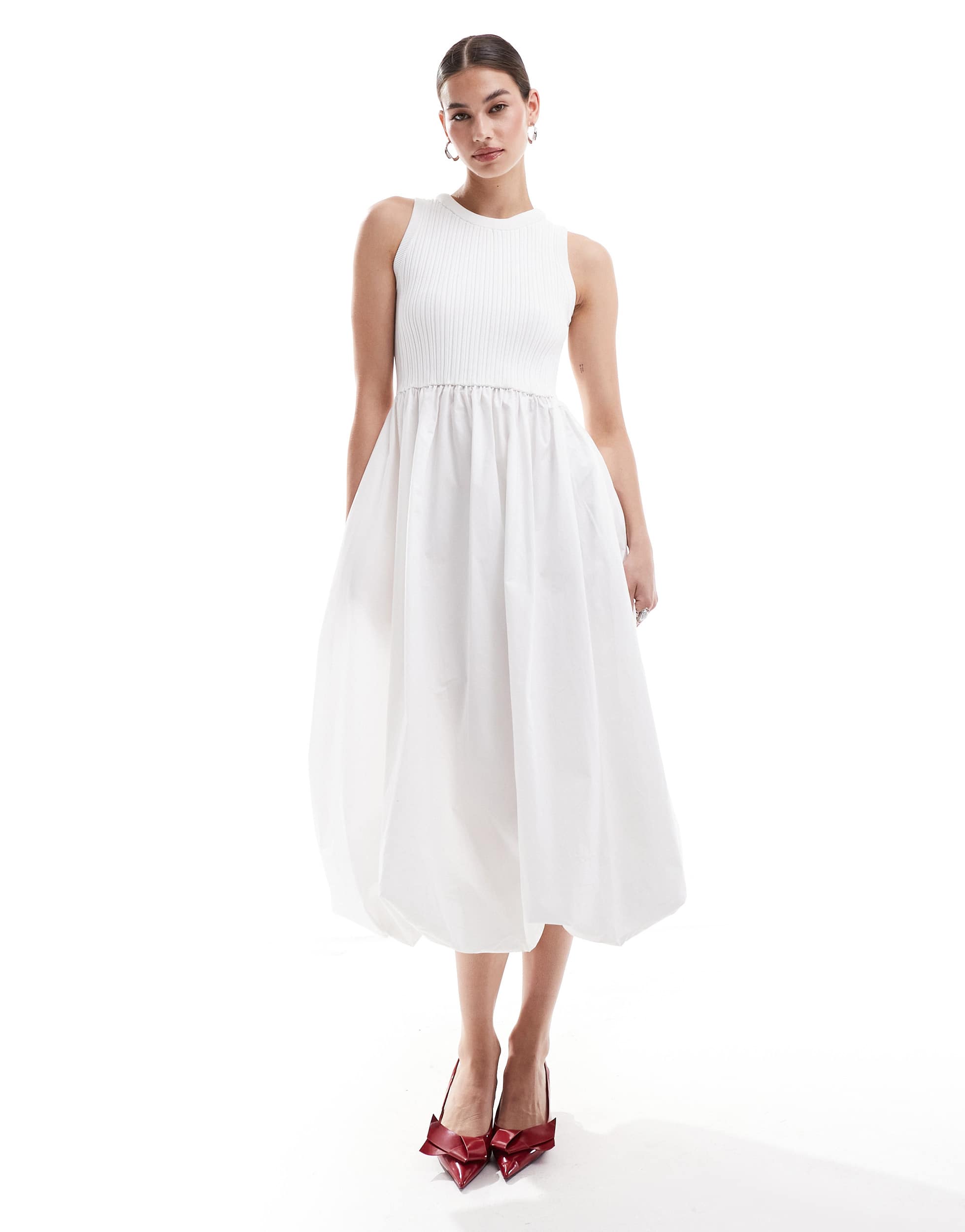 Urban Revivo bubble hem midi dress in white