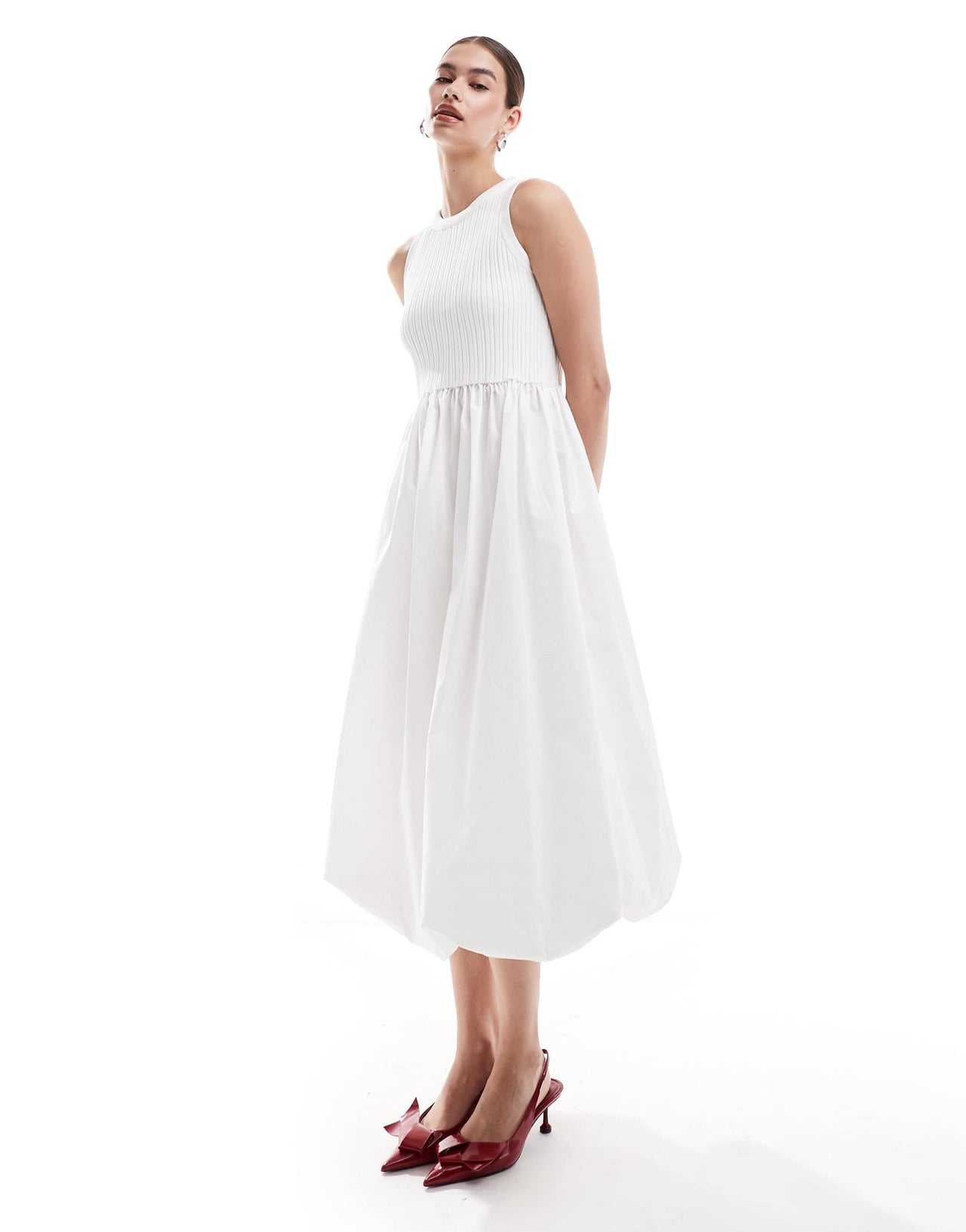 Urban Revivo bubble hem midi dress in white