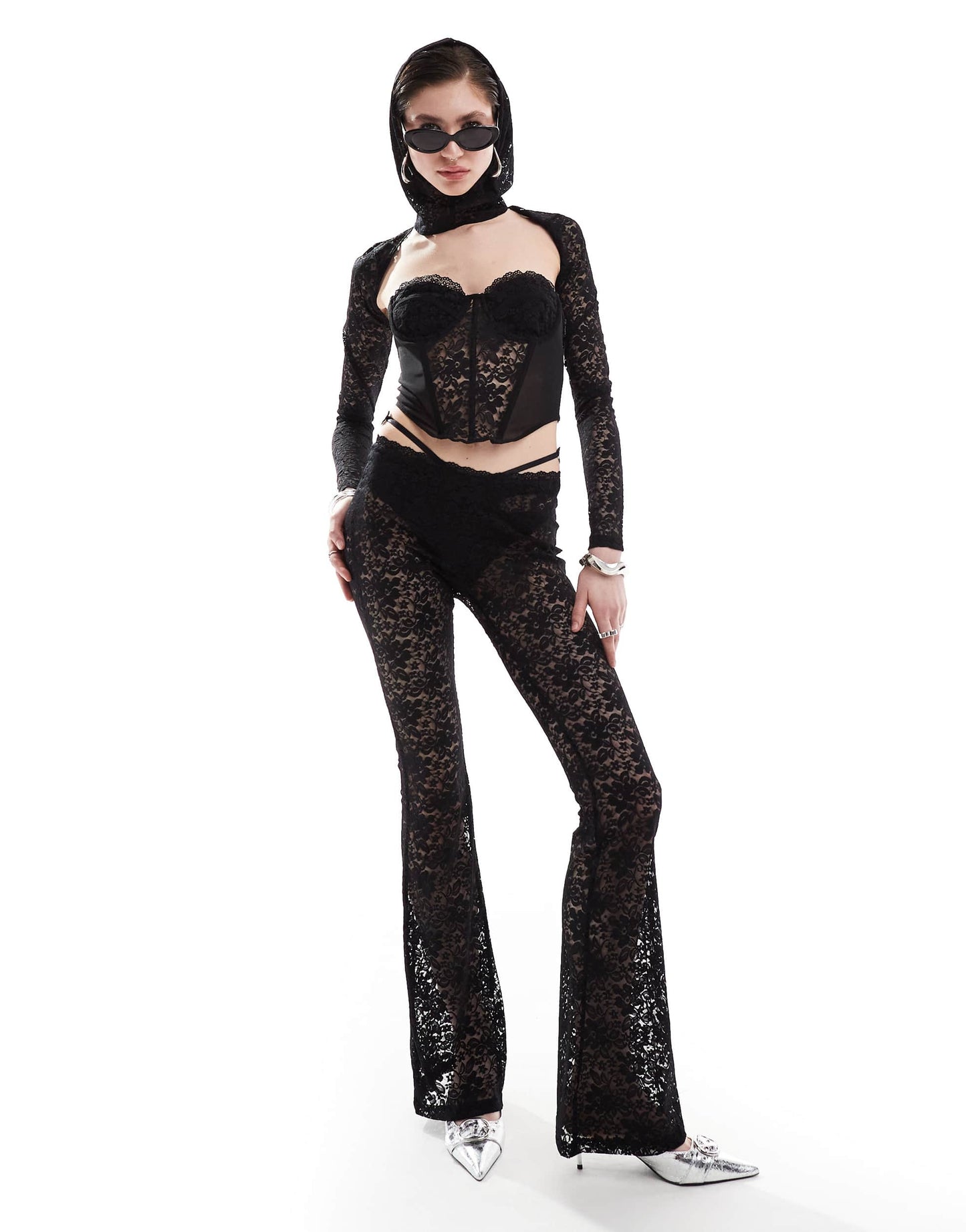 The Kript cut out lace corset with sleeves and hood co-ord
