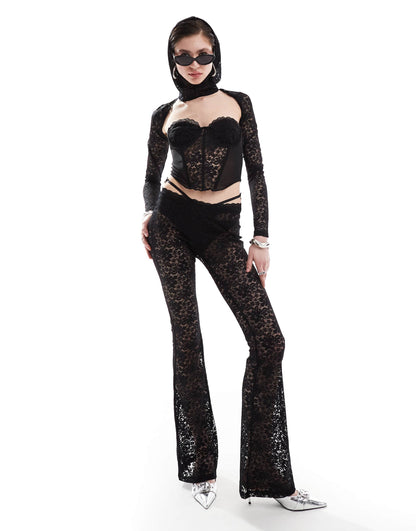 The Kript cut out lace corset with sleeves and hood co-ord