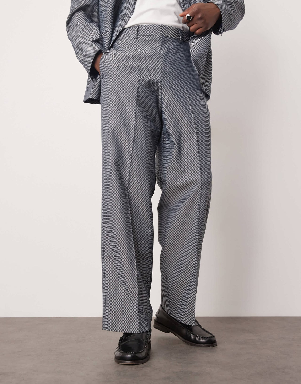 ASOS DESIGN wide suit trousers in grey checkerboard weave