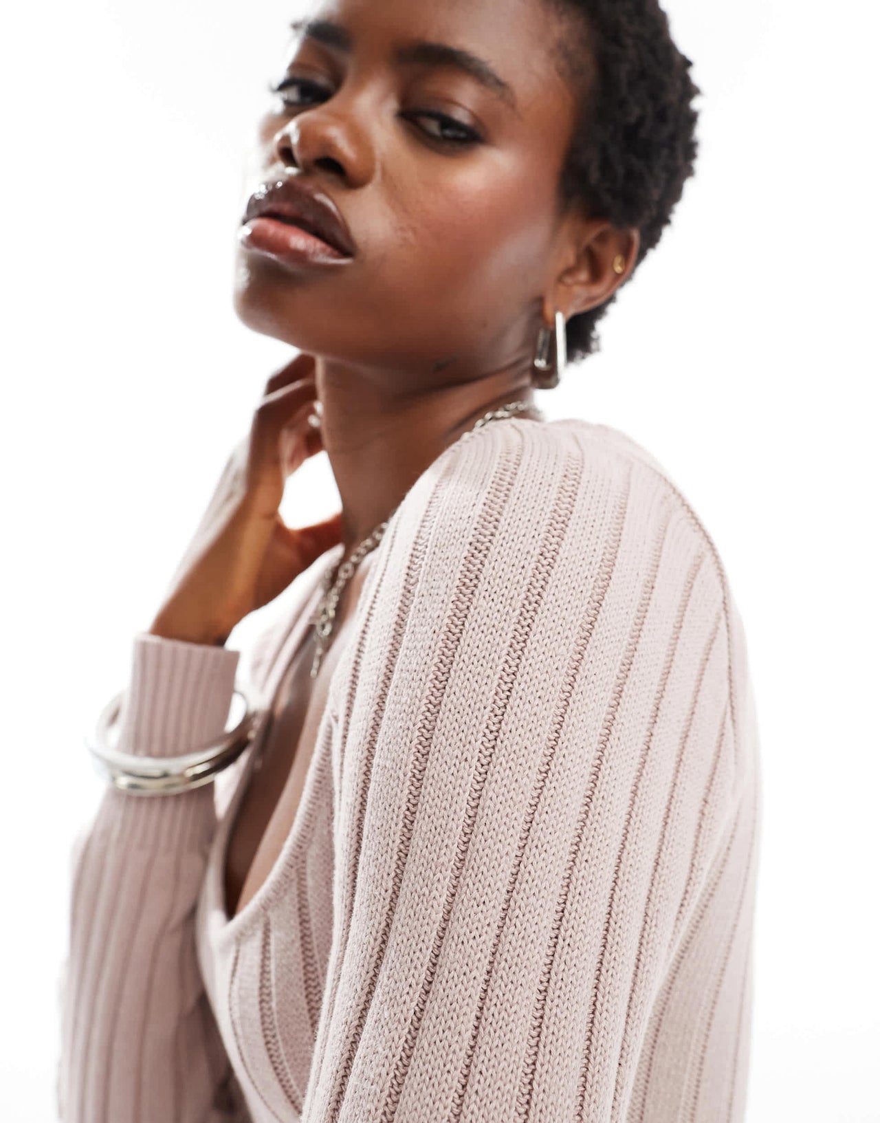 Glamorous midi rib knit dress in pale lilac