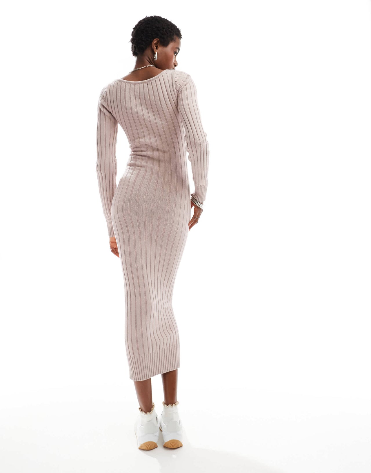 Glamorous midi rib knit dress in pale lilac