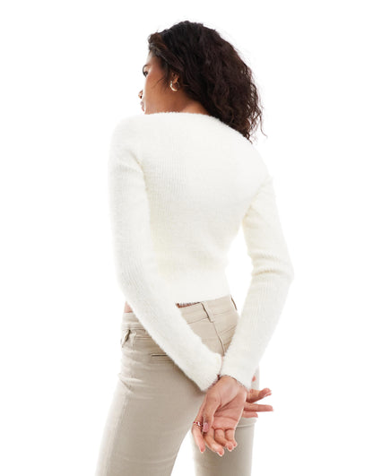 Glamorous square neck lightweight rib knit jumper cream
