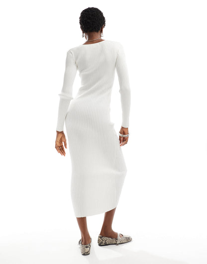 Glamorous keyhole detail knit midi jumper dress in off white