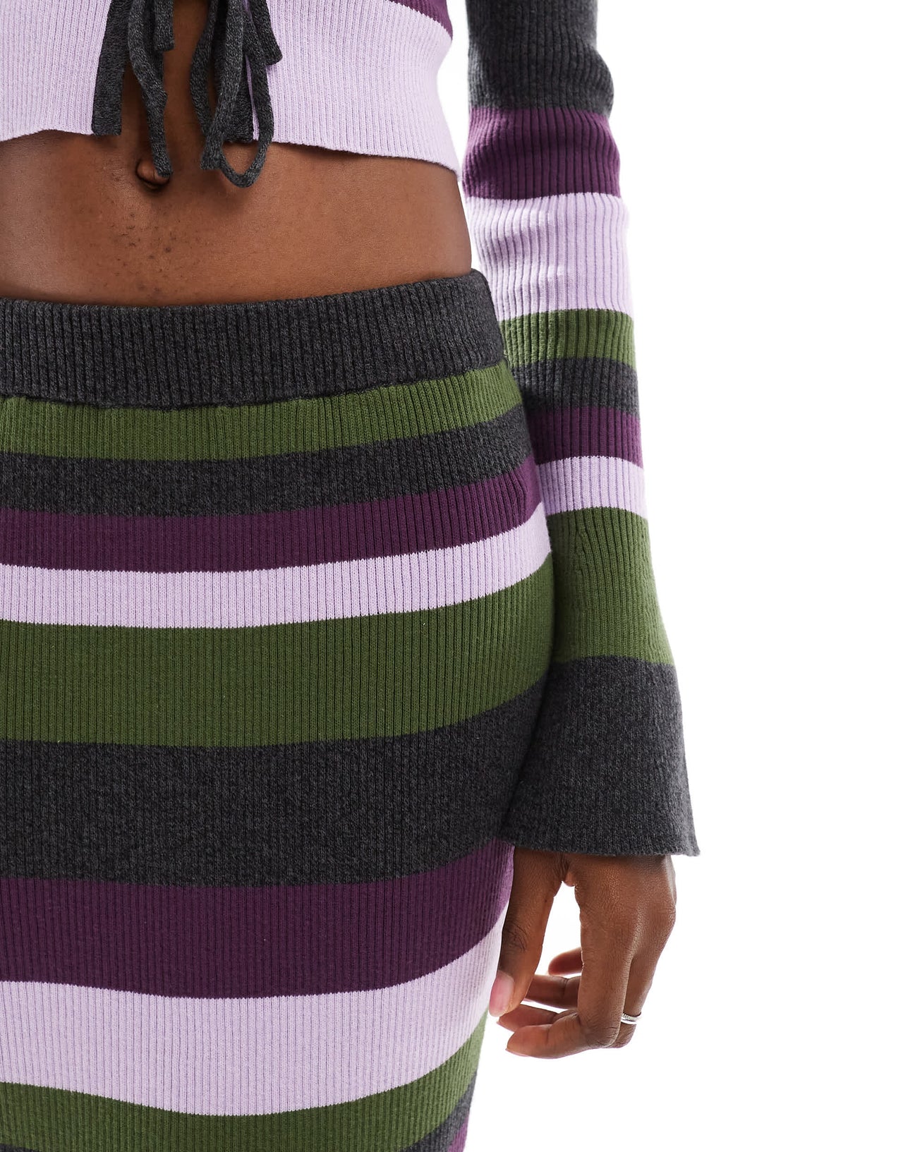 Glamorous maxi bodycon skirt in purple green stripe knit co-ord