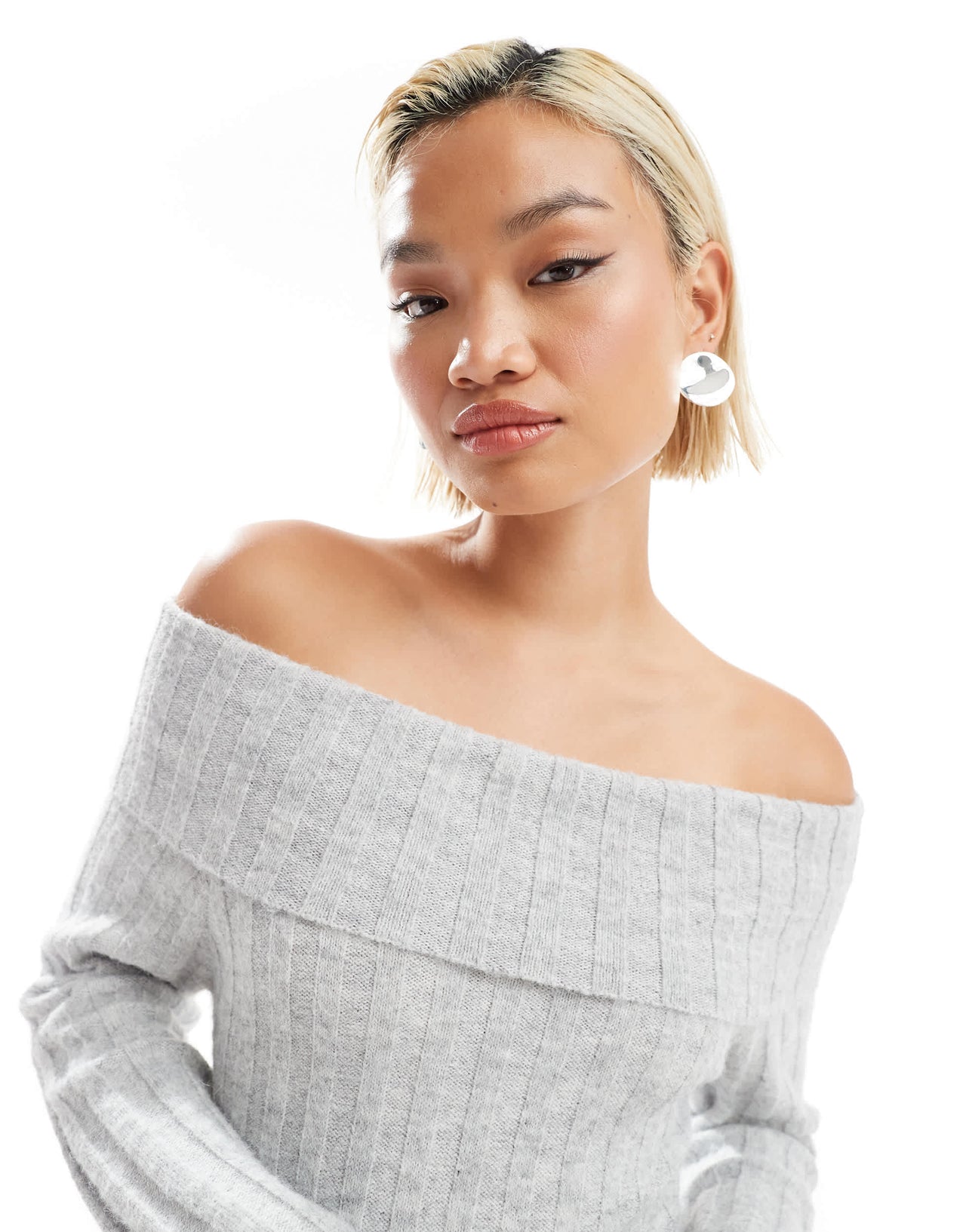 Glamorous off shoulder bodycon maxi knitted dress in grey marl