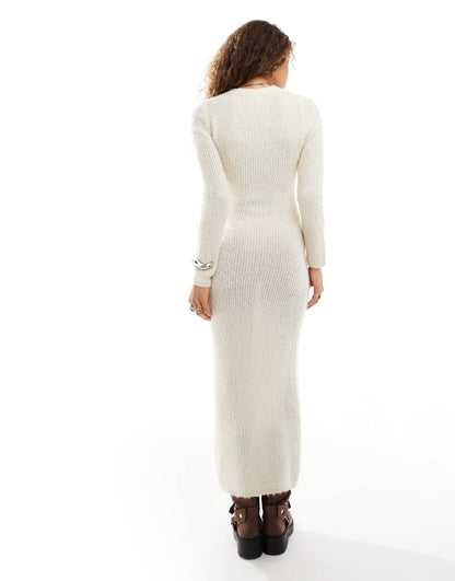 Glamorous fine gauze knit maxi dress in cream