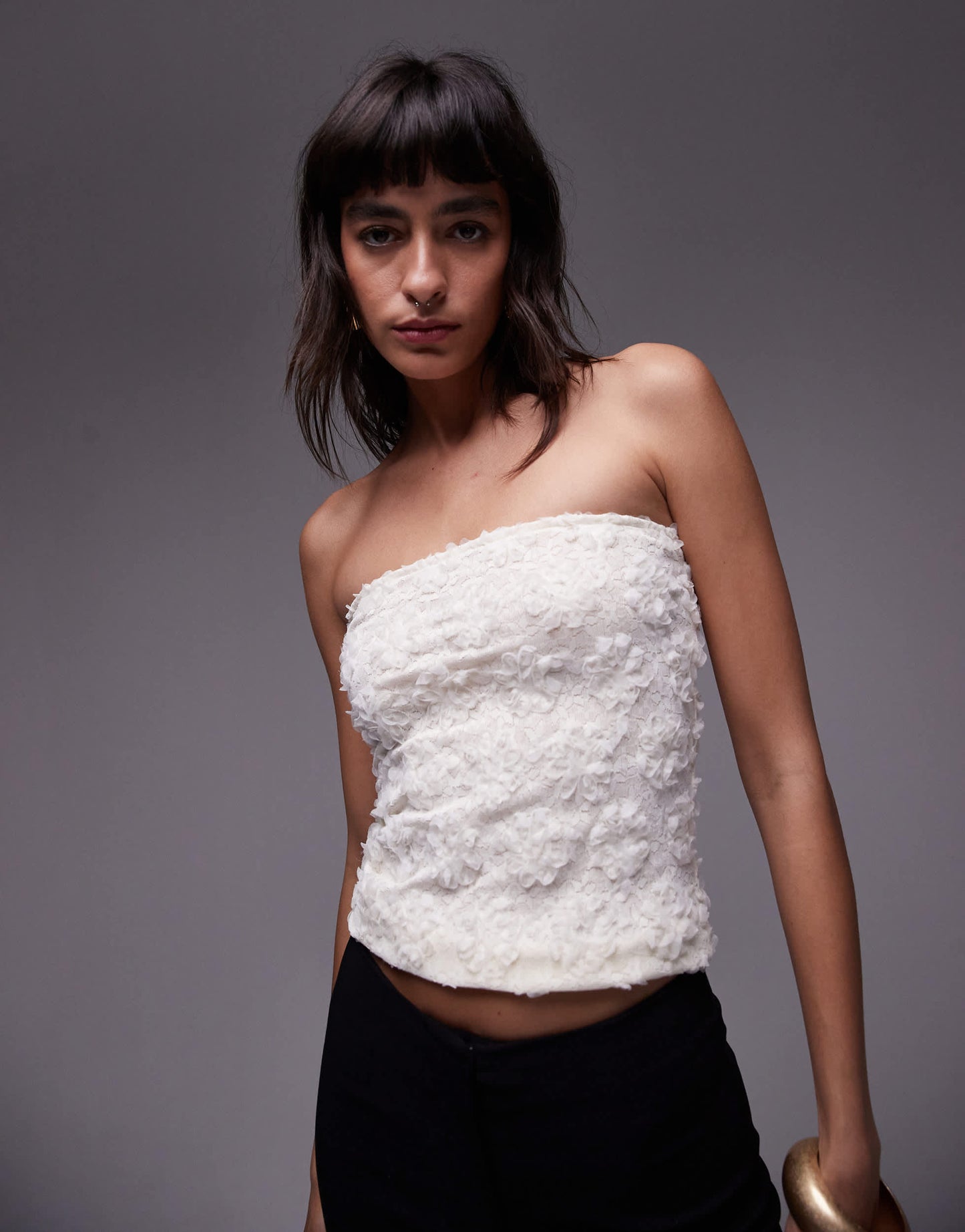 Topshop textured floral bandeau in cream