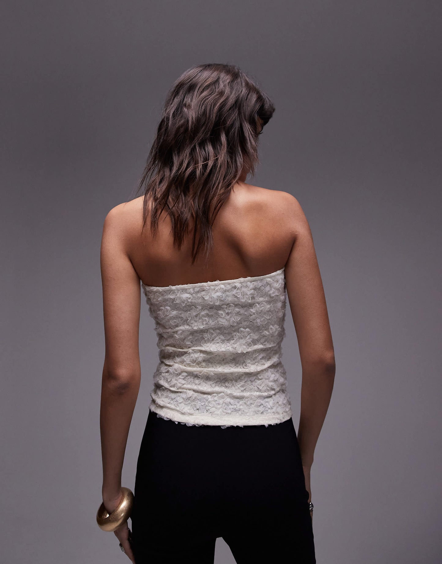 Topshop textured floral bandeau in cream