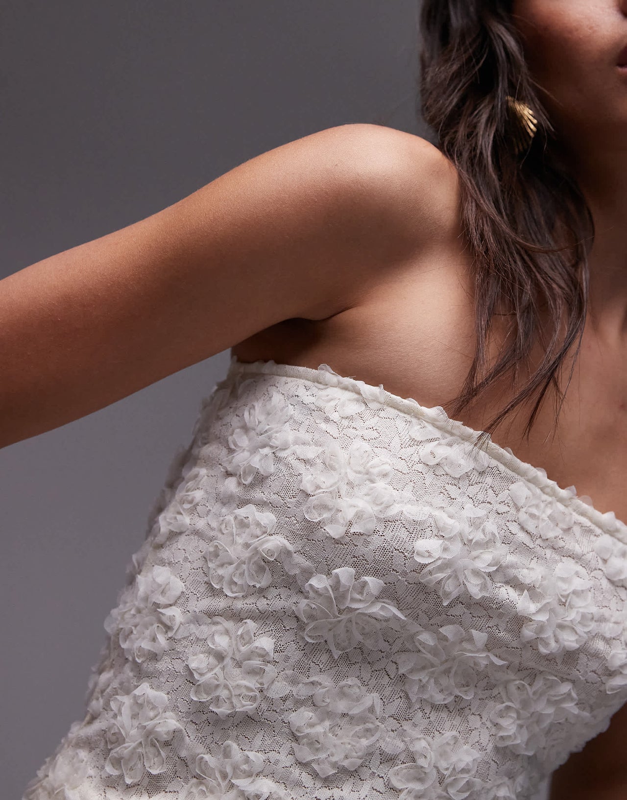 Topshop textured floral bandeau in cream