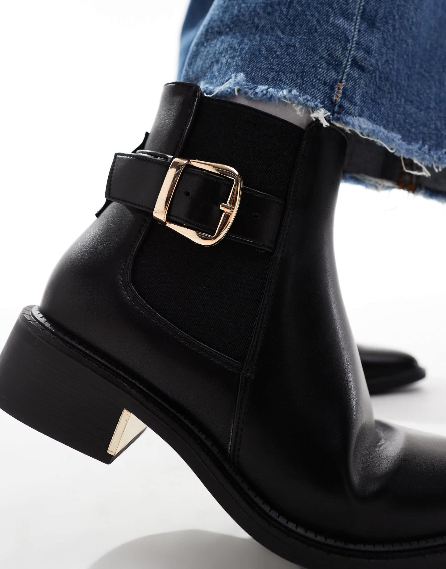 SEQWL Wide Fit ankle boots with buckle details in black