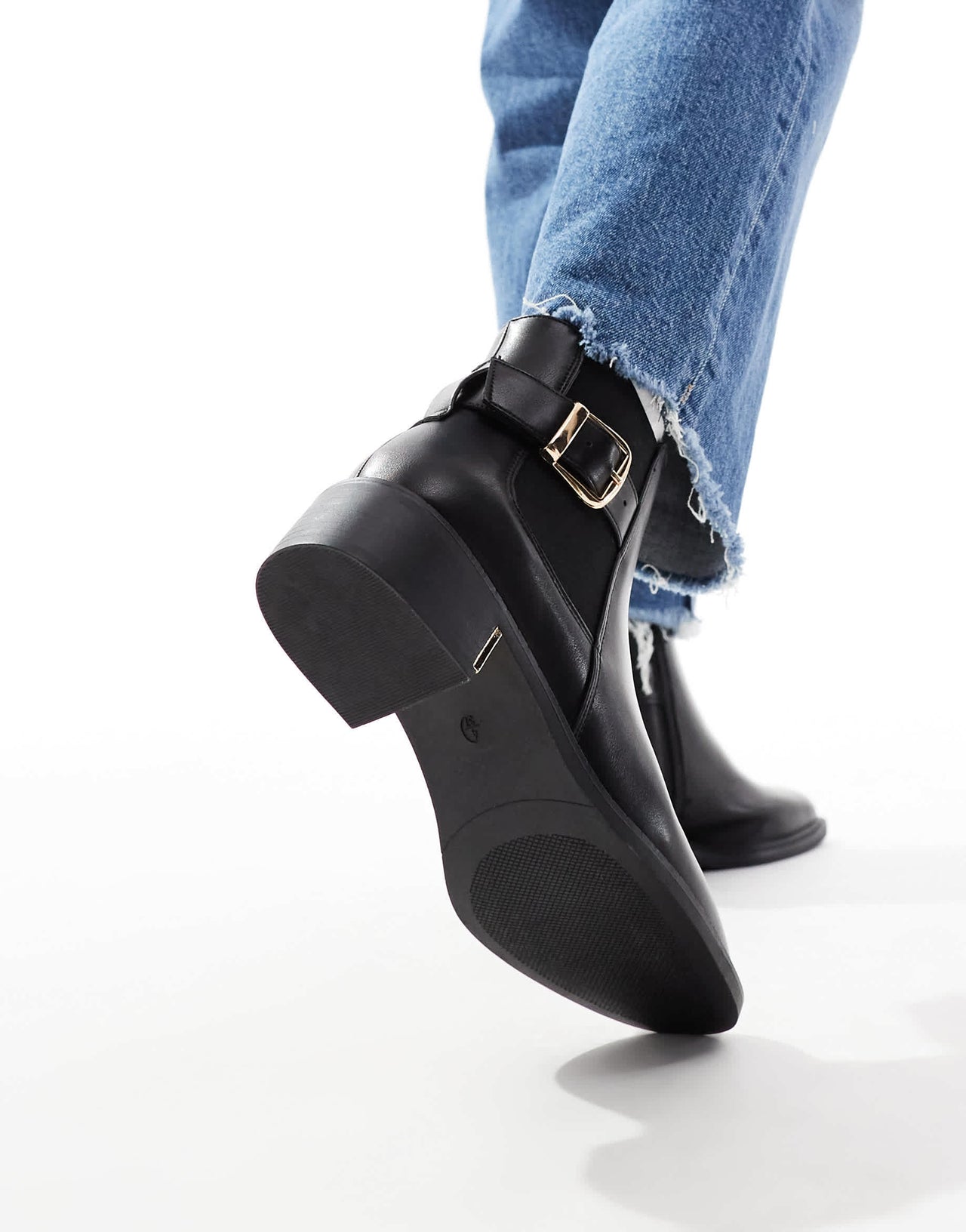 SEQWL Wide Fit ankle boots with buckle details in black