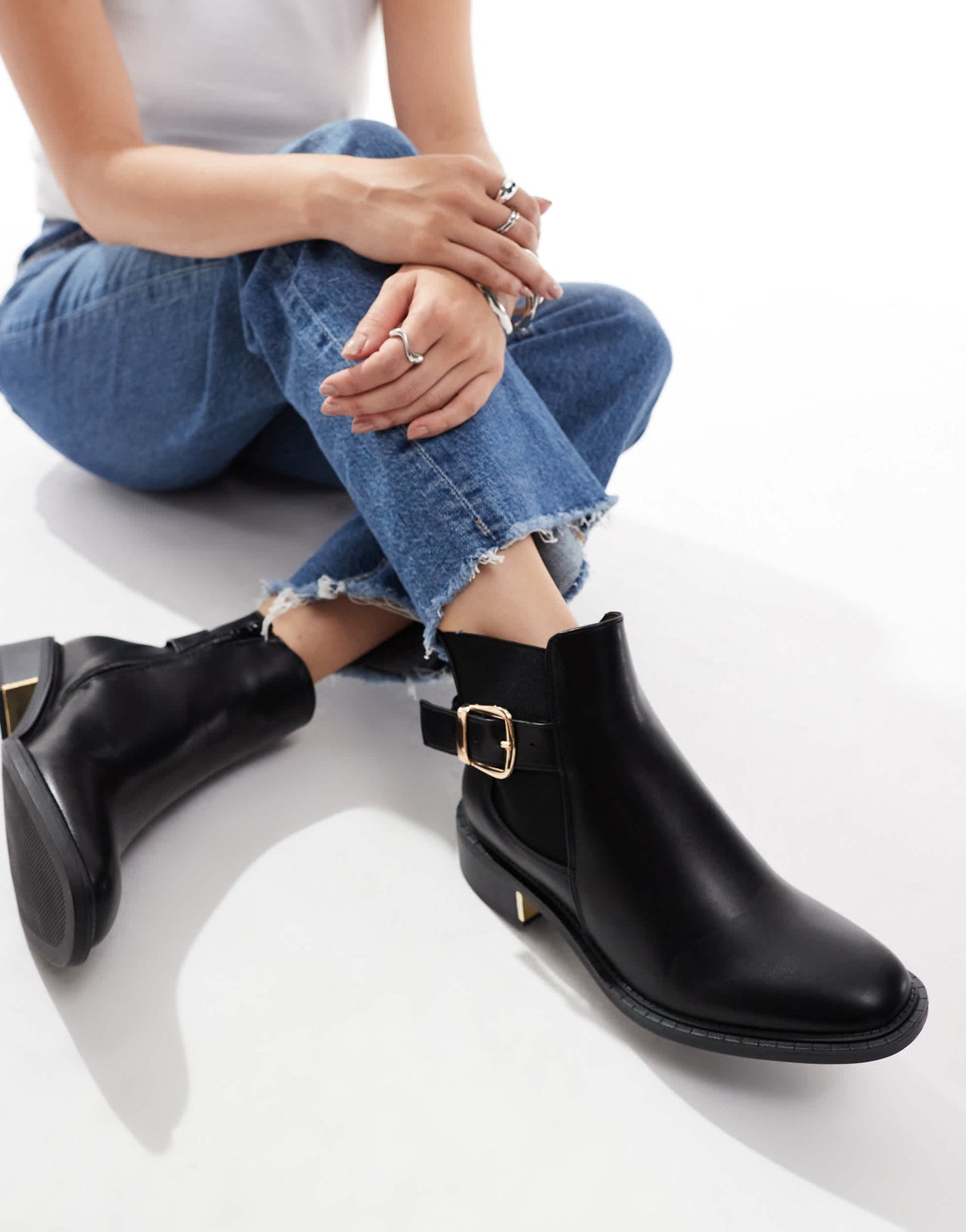 SEQWL Wide Fit ankle boots with buckle details in black