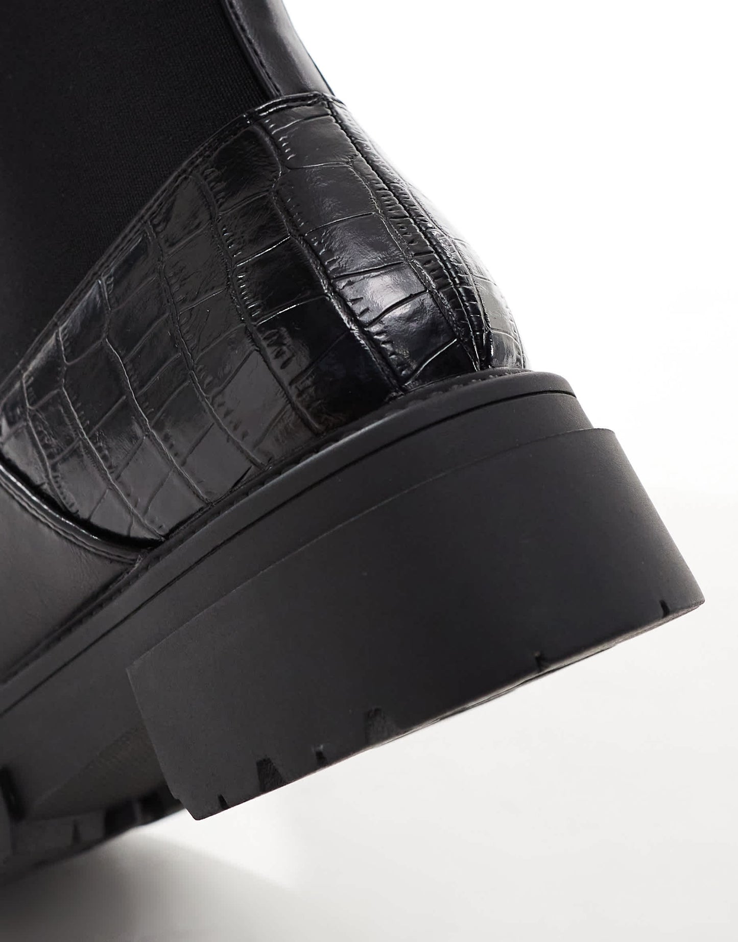 SEQWL Wide Fit ankle boots with croc detail in black