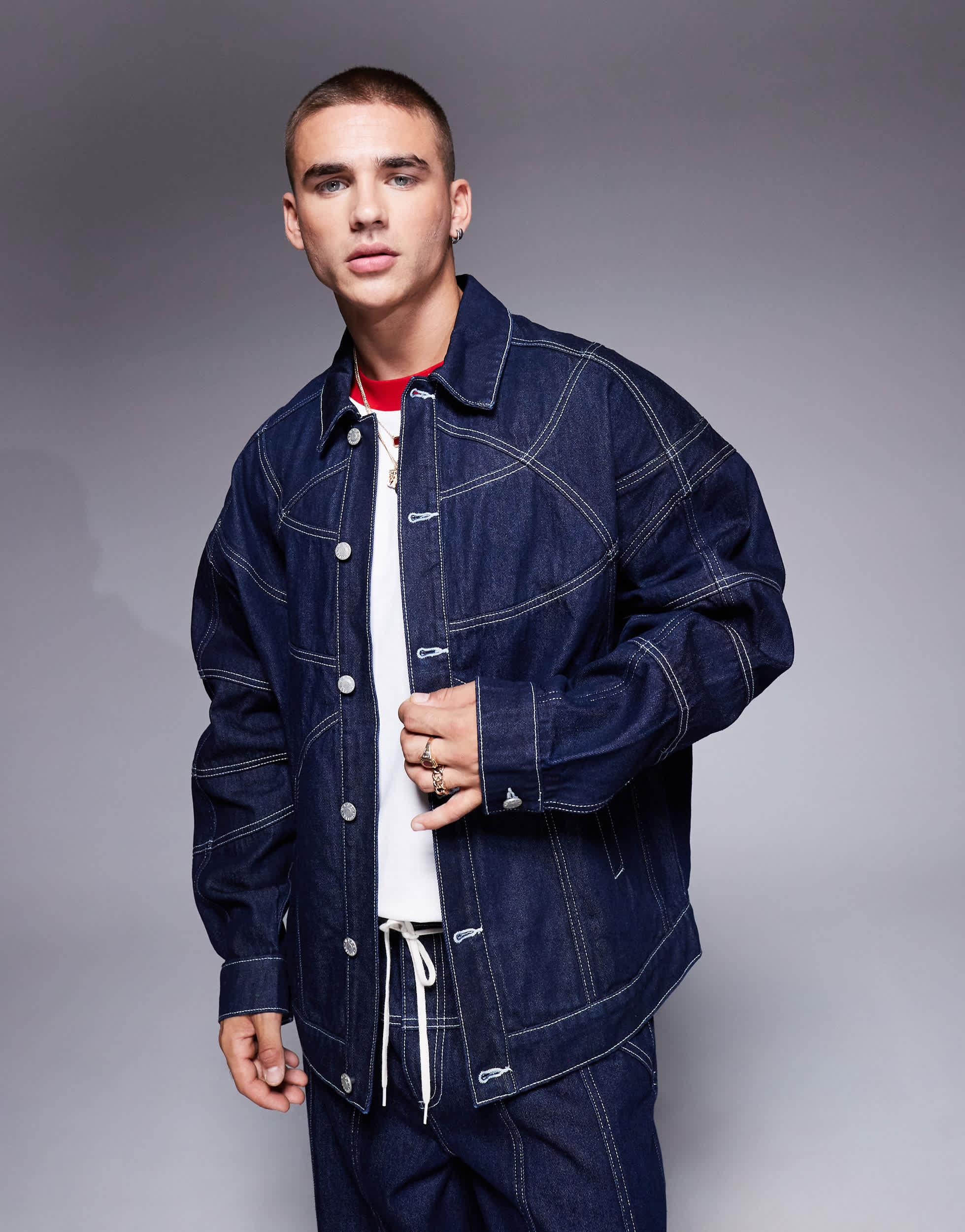 ASOS DESIGN co-ord oversized denim jacket with seam detail in indigo