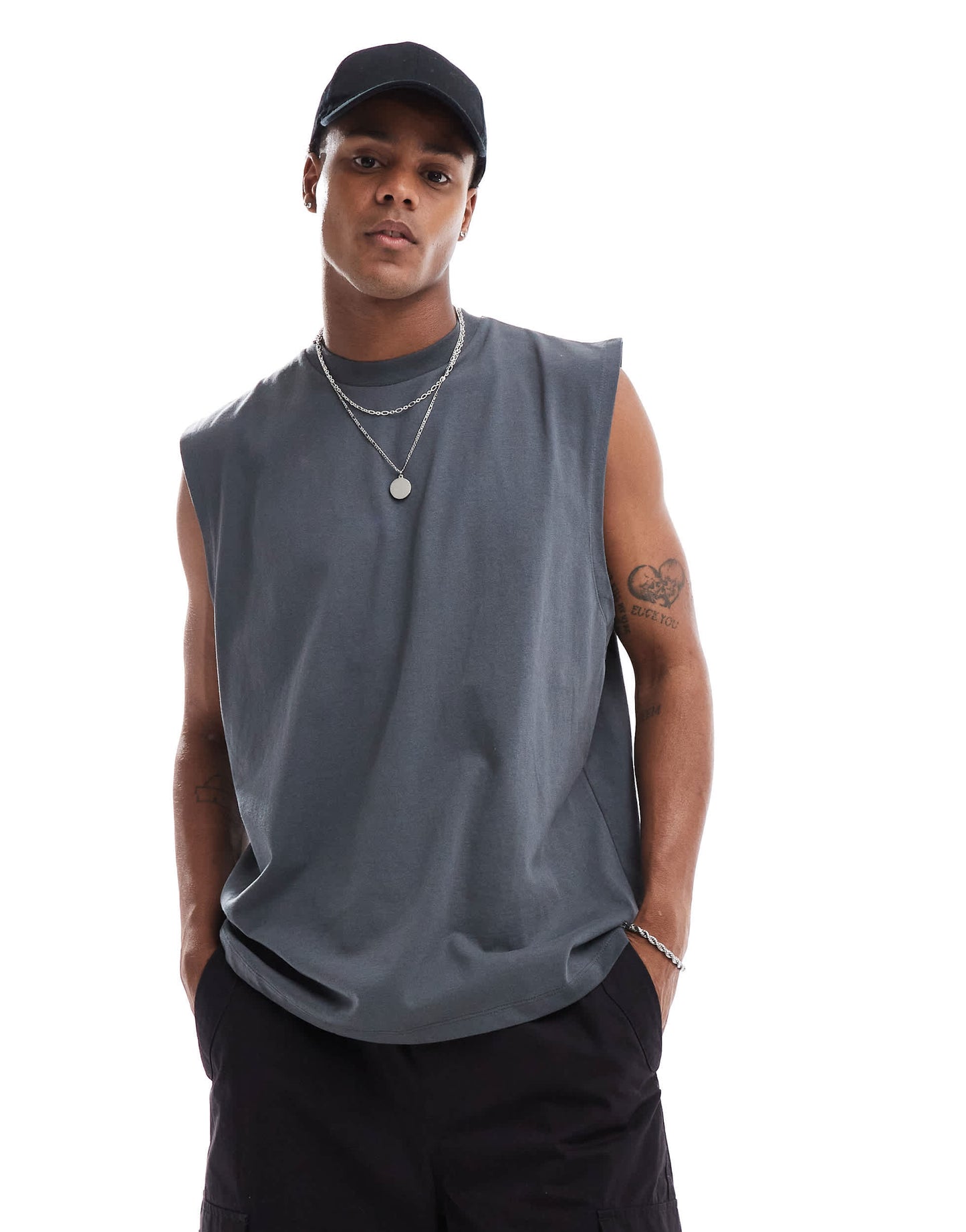 ASOS DESIGN oversized tank with celestial back print in washed charcoal