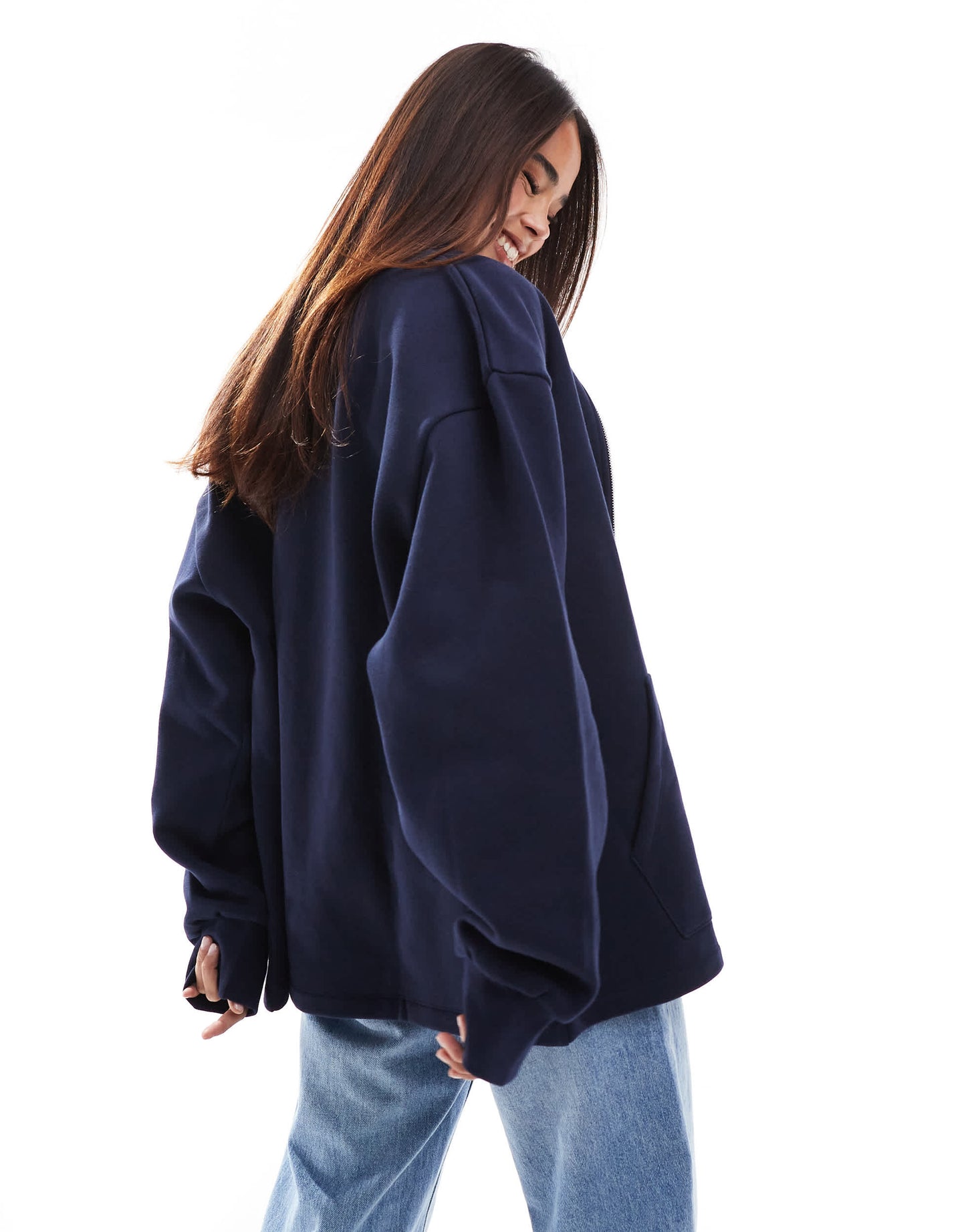 ASOS DESIGN high neck zip up sweat in navy