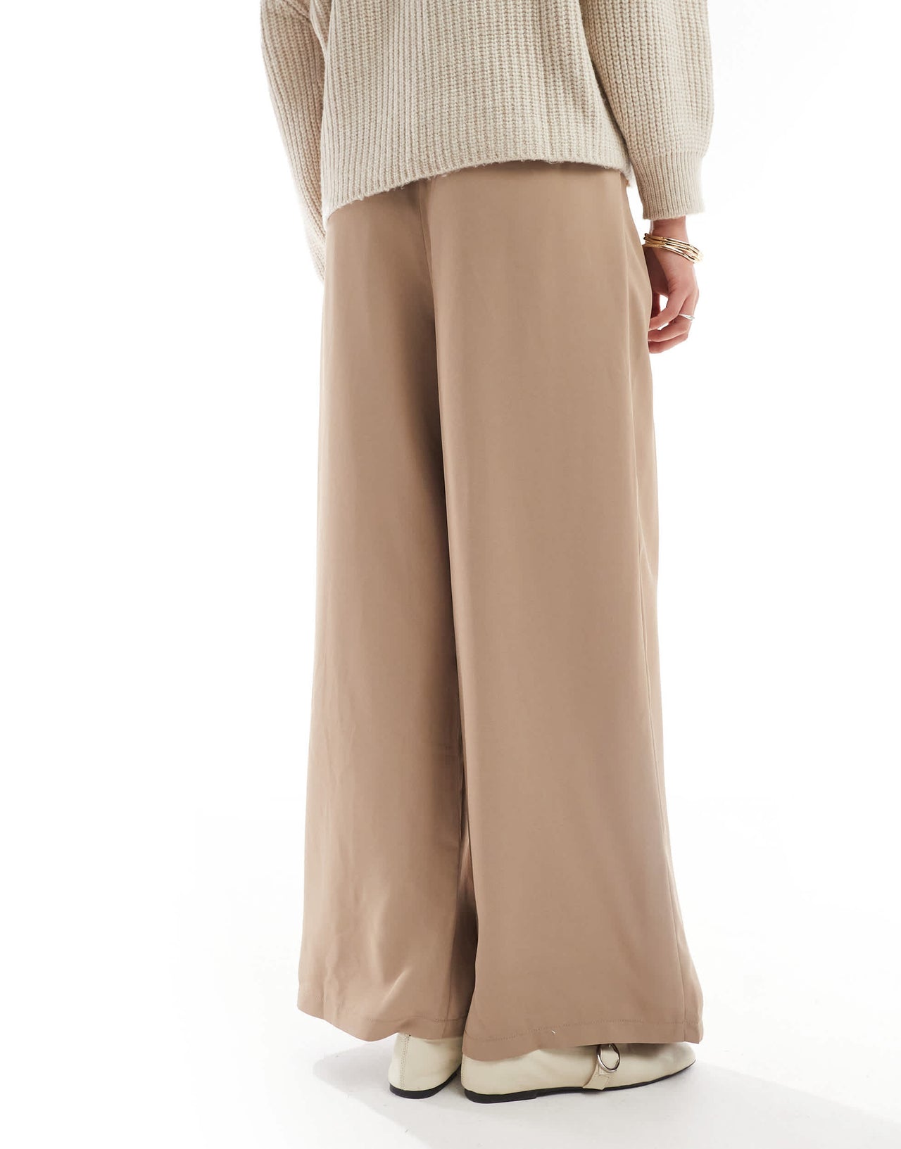 ASOS DESIGN raw edge trim wide leg trouser in camel