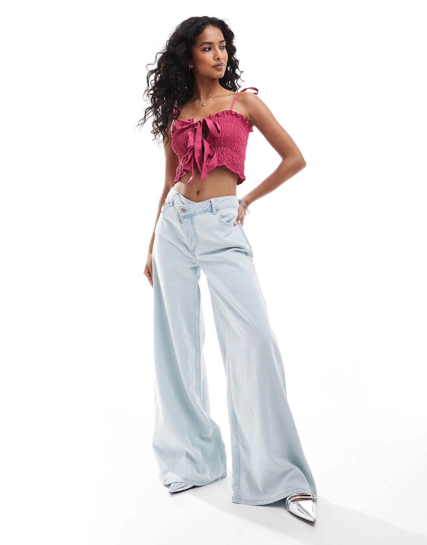 ONLY front tie crop top in dark pink