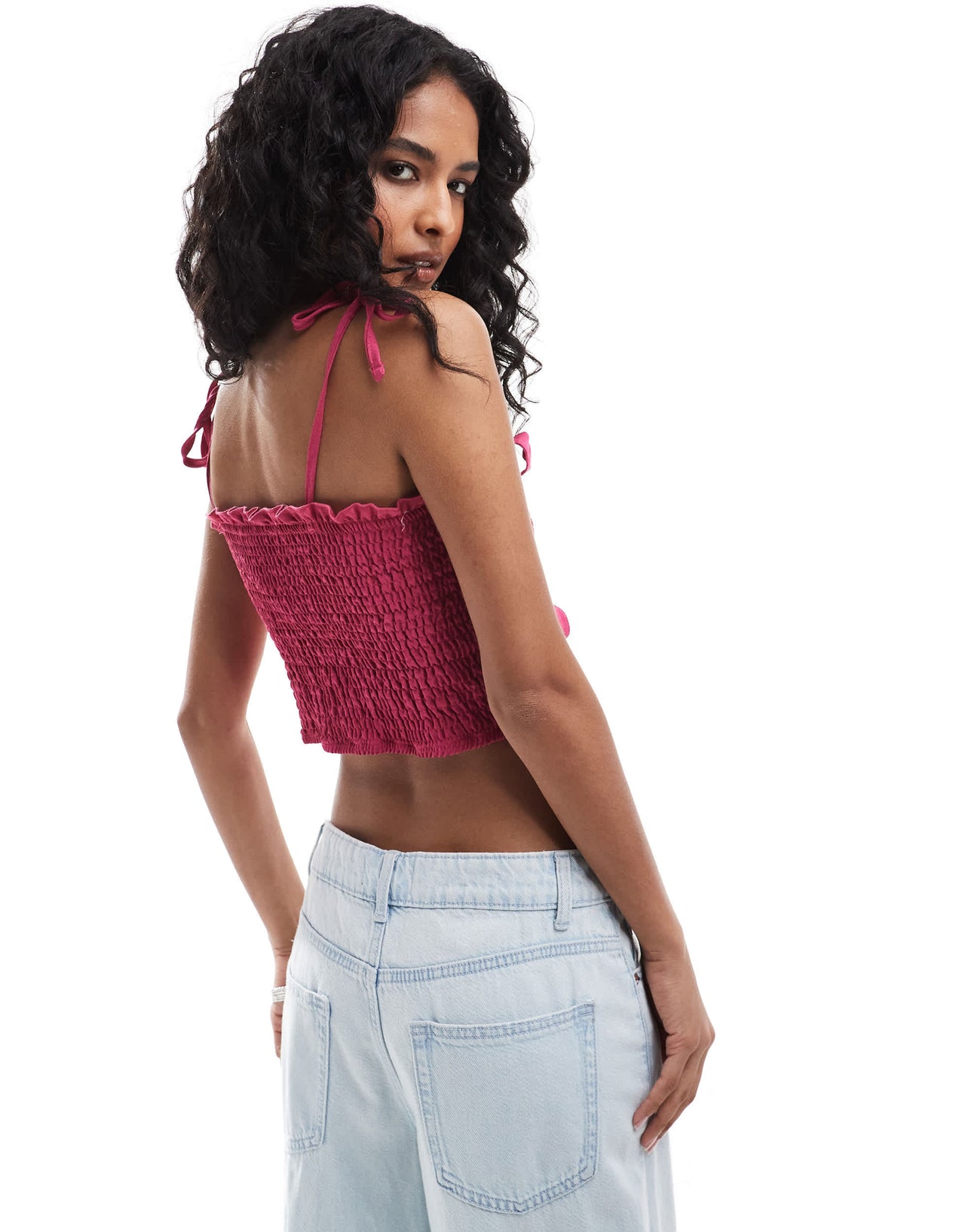 ONLY front tie crop top in dark pink