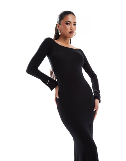 ASOS DESIGN bardot maxi dress with bangle trim details in black