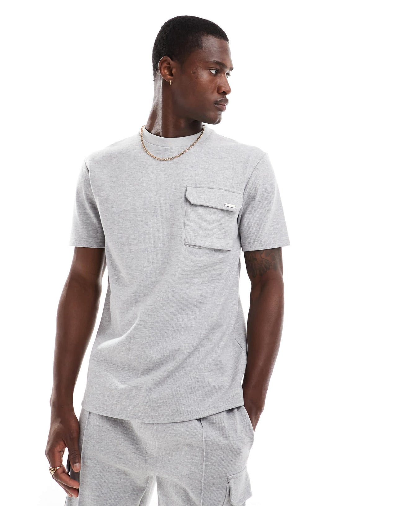 River Island cargo pocket t-shirt co-ord in grey