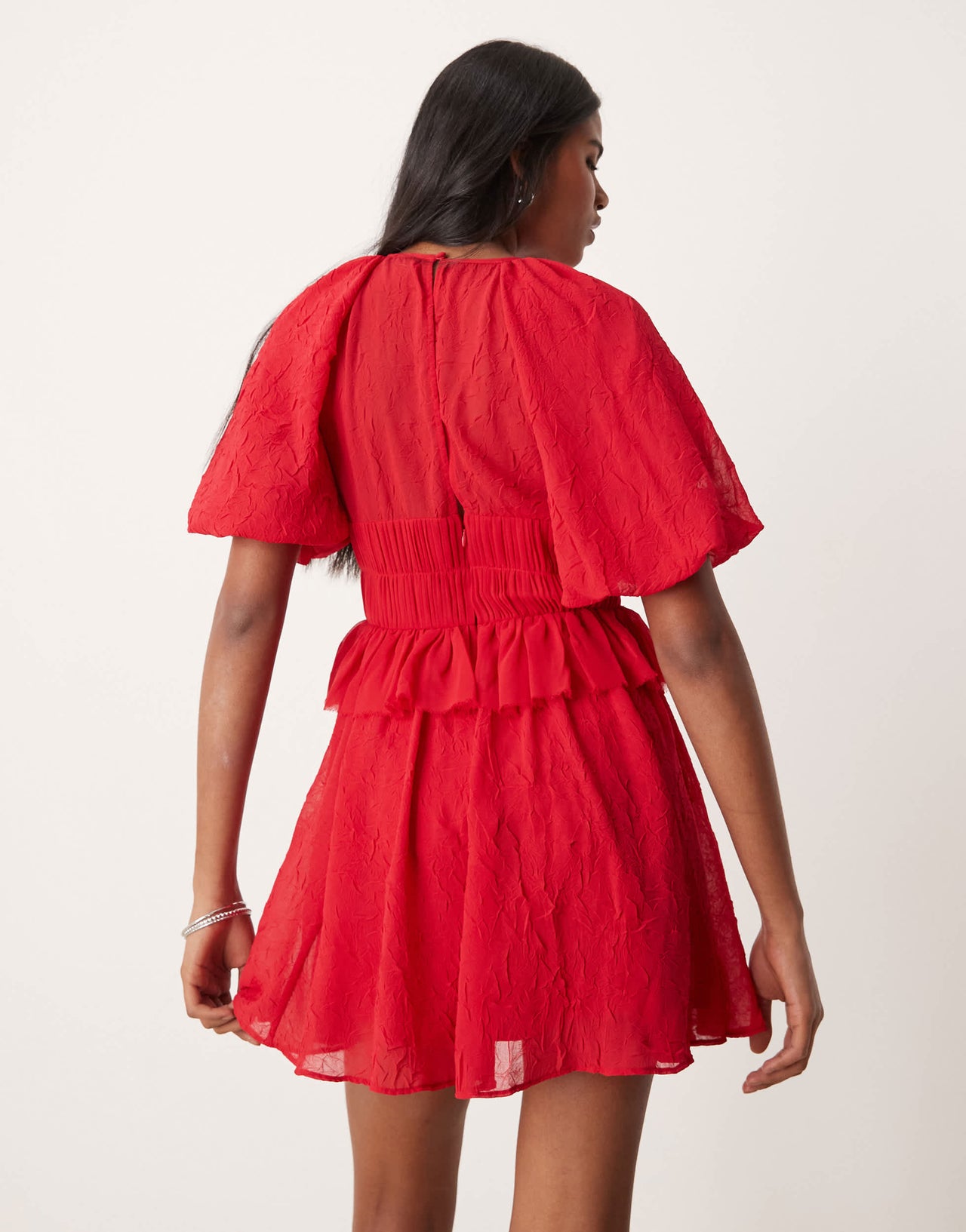 ASOS DESIGN puff sleeve mini dress with gauged waist in red