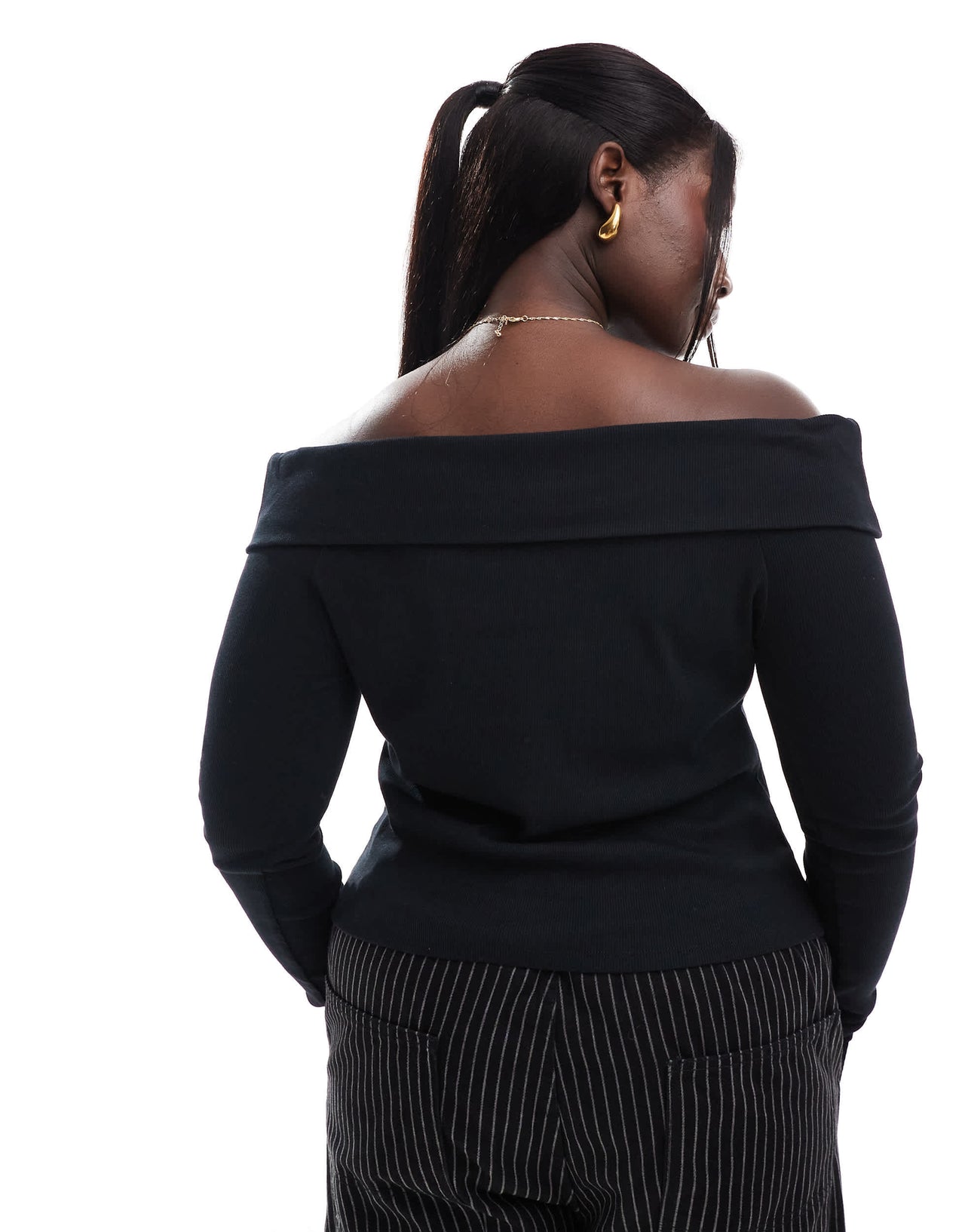 ASOS DESIGN Curve off shoulder button down top in black