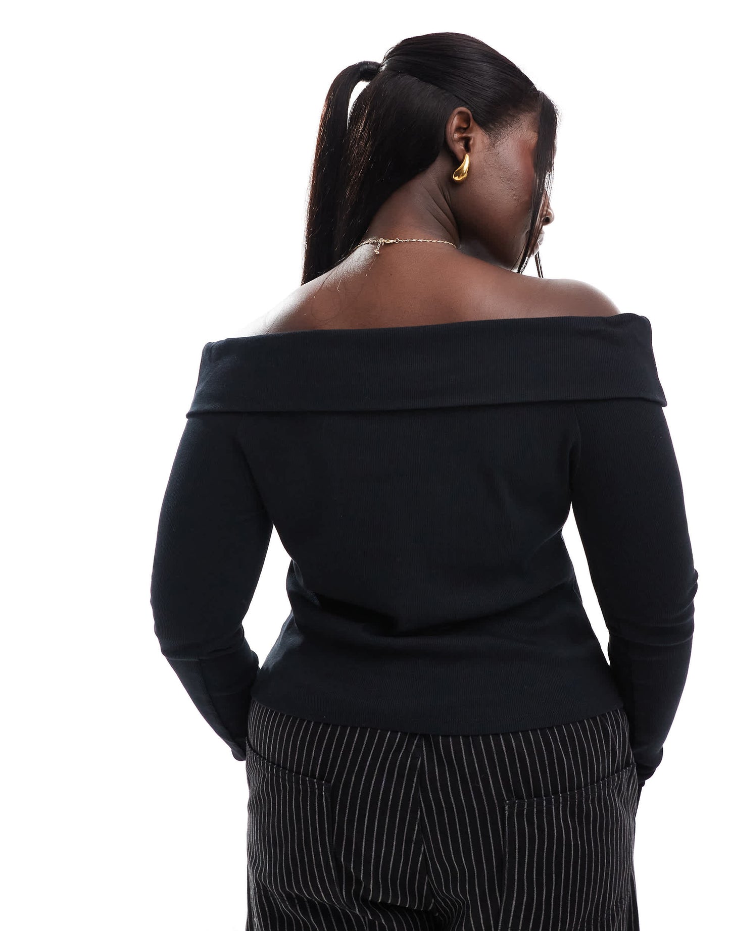ASOS DESIGN Curve off shoulder button down top in black