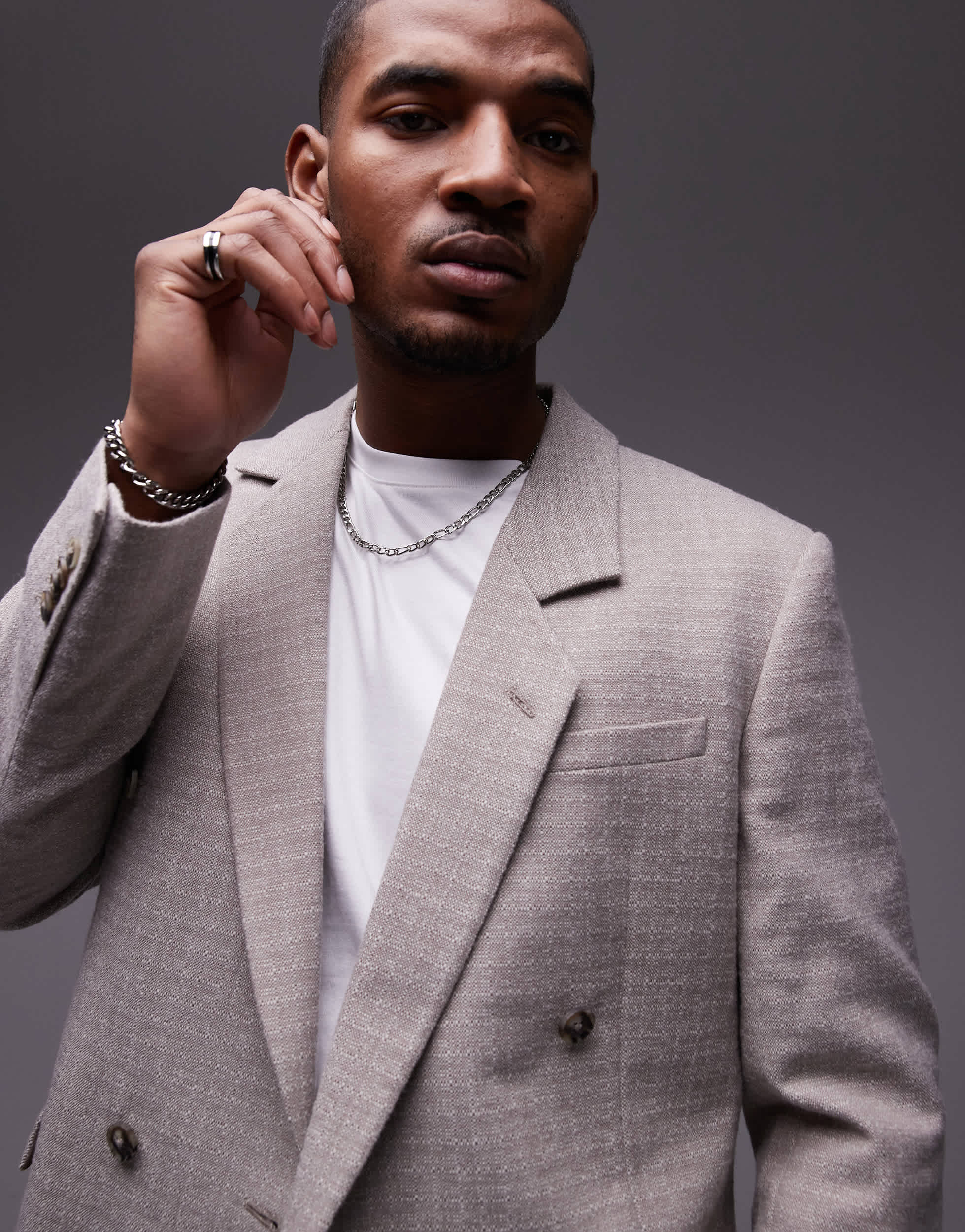 Topman relaxed textured suit jacket in stone