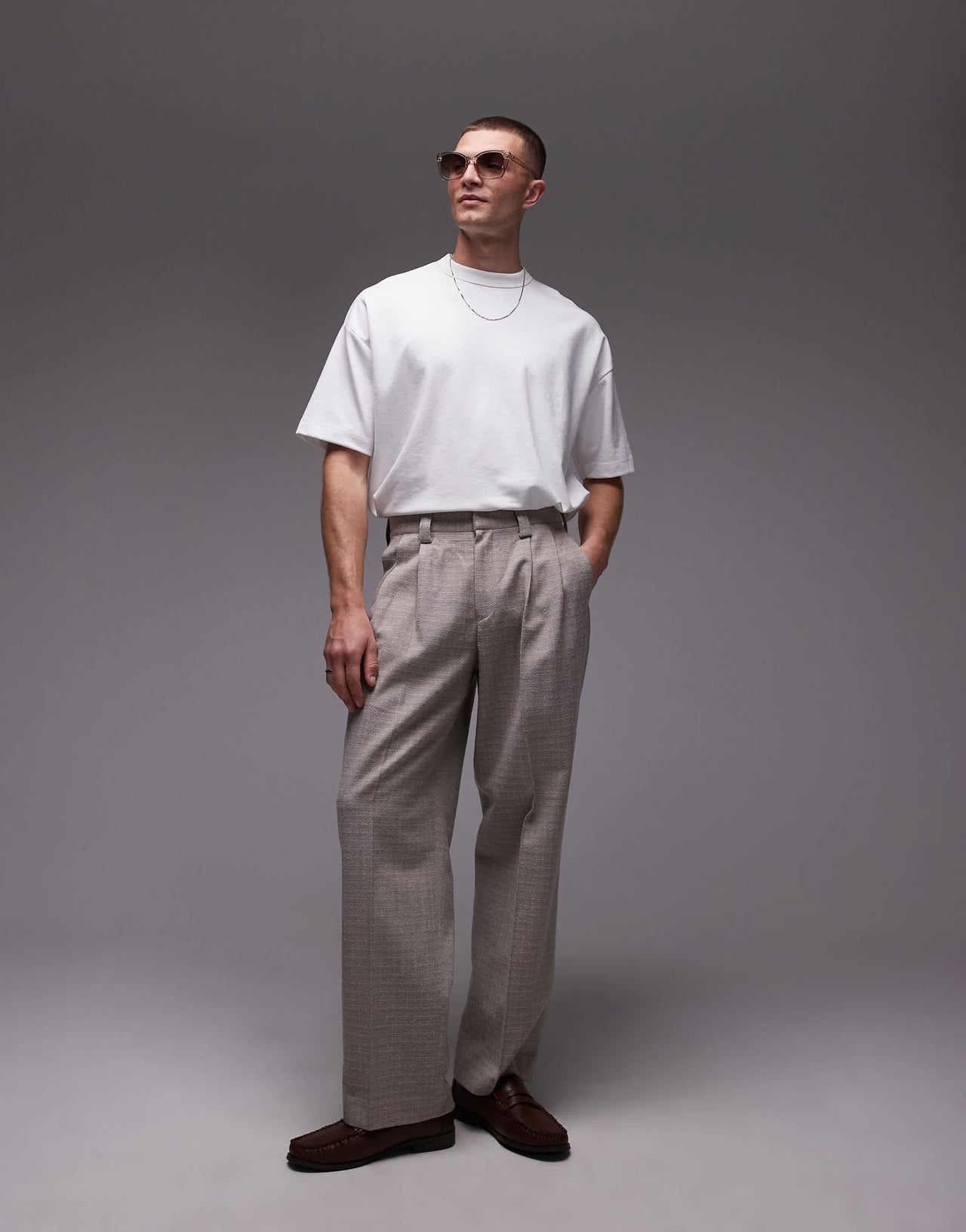 Topman wide leg texture suit trousers in stone