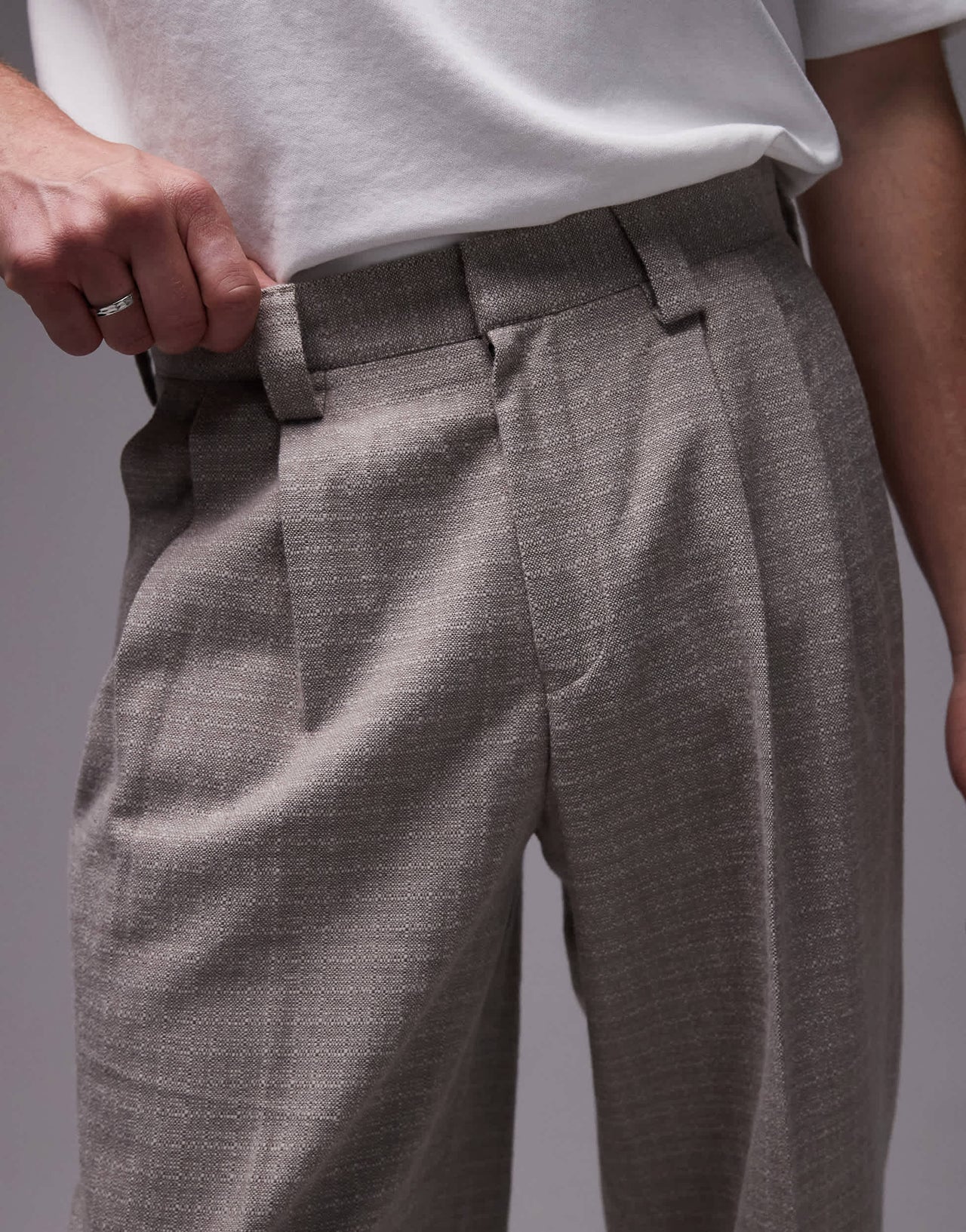 Topman wide leg texture suit trousers in stone