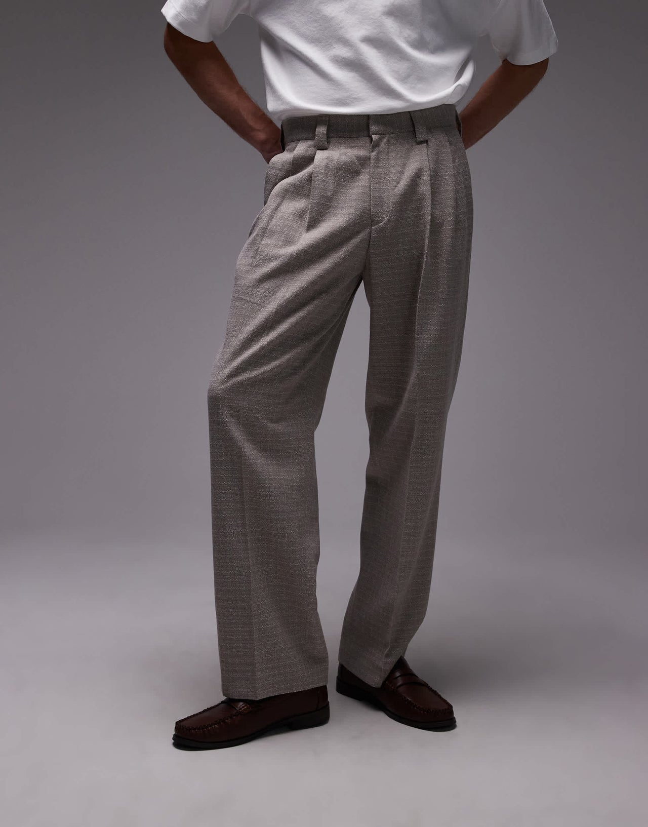 Topman wide leg texture suit trousers in stone