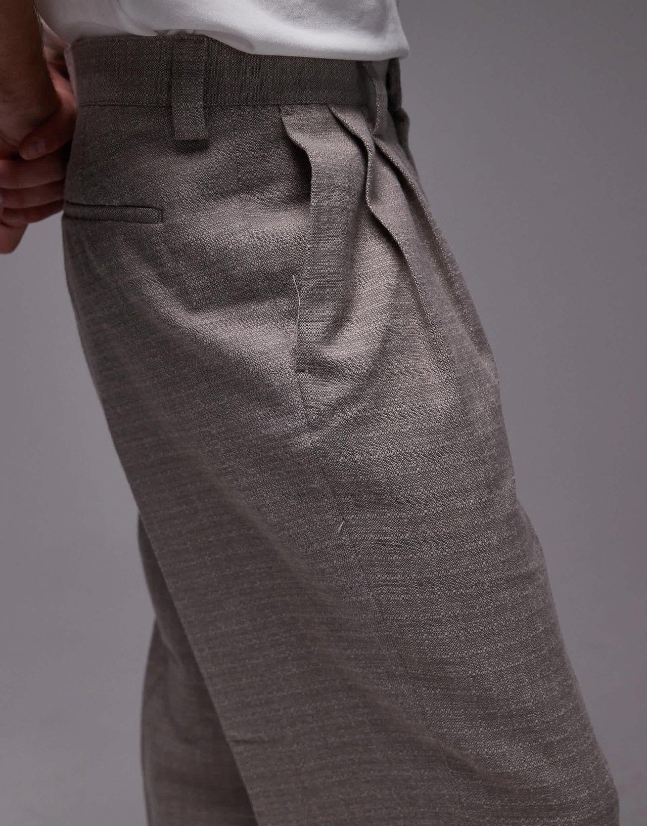 Topman wide leg texture suit trousers in stone