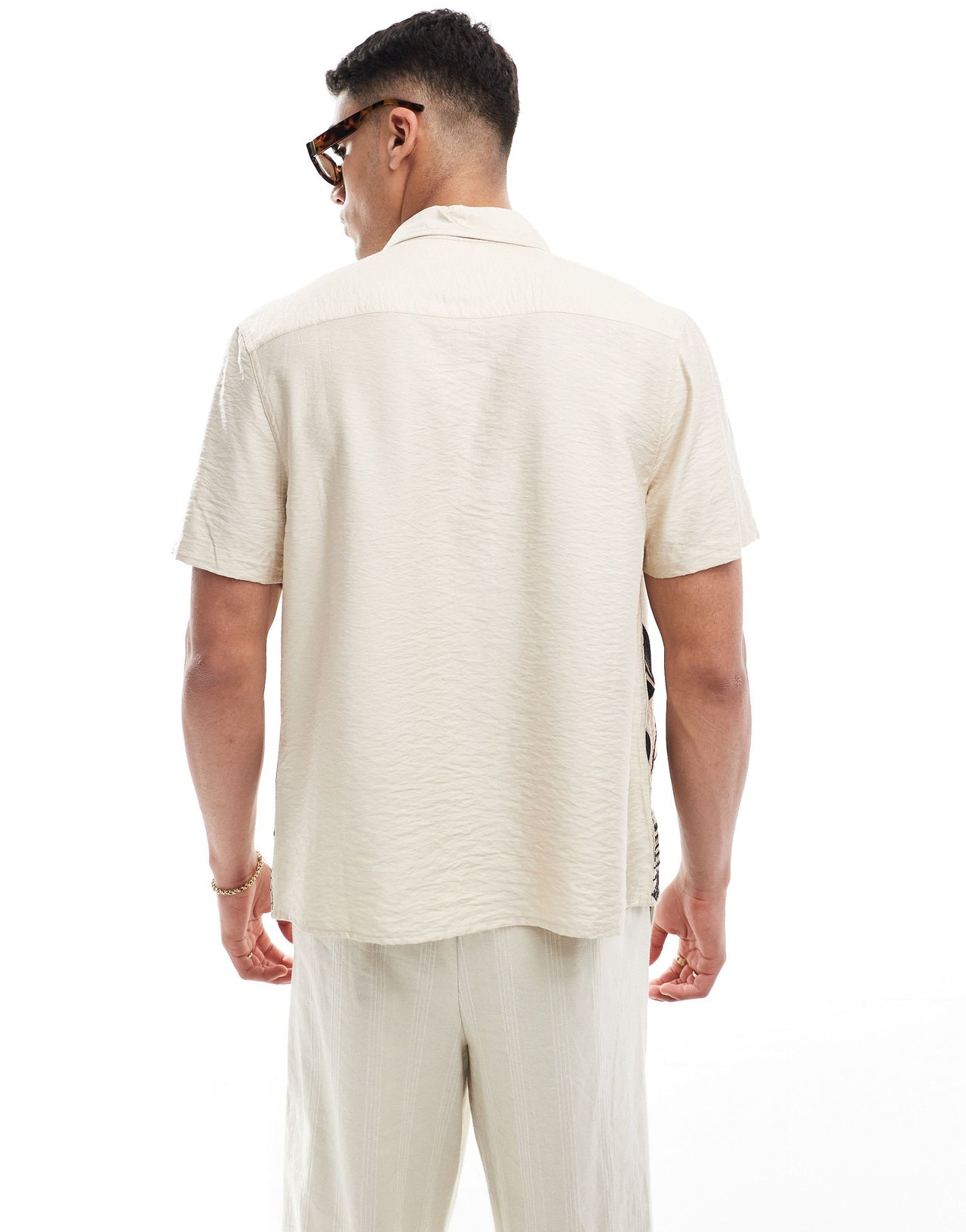 River Island embroidery leaf shirt in light stone